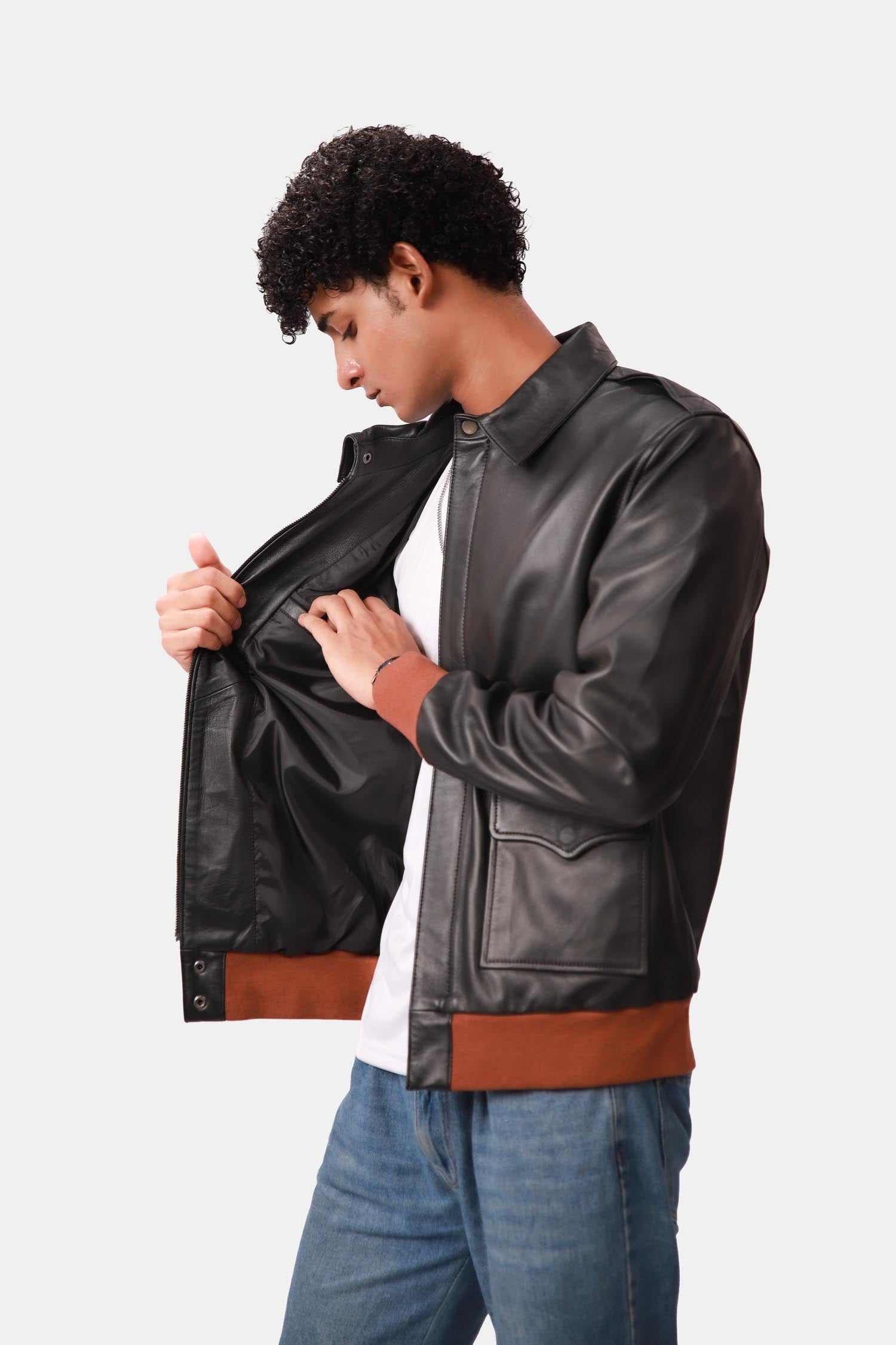 Midnight Riot A-2 Flight Bomber Black Leather Jacket For Men