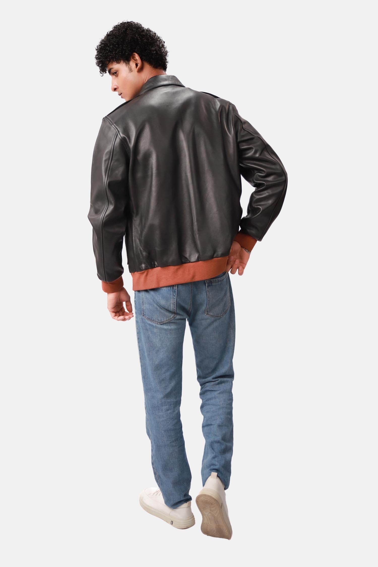 Midnight Riot A-2 Flight Bomber Black Leather Jacket For Men