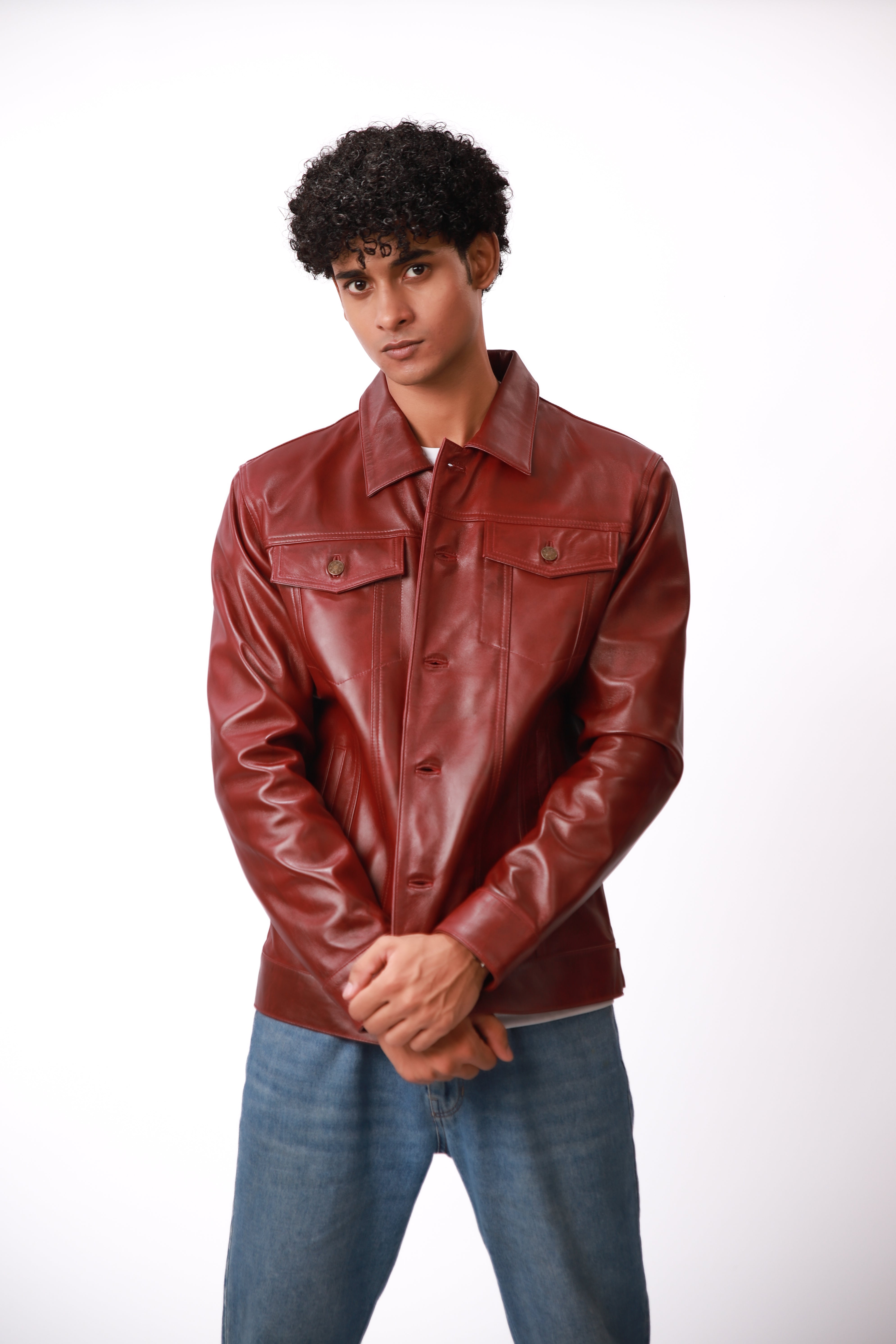 Geralt Red Leather Trucker Jacket For Men
