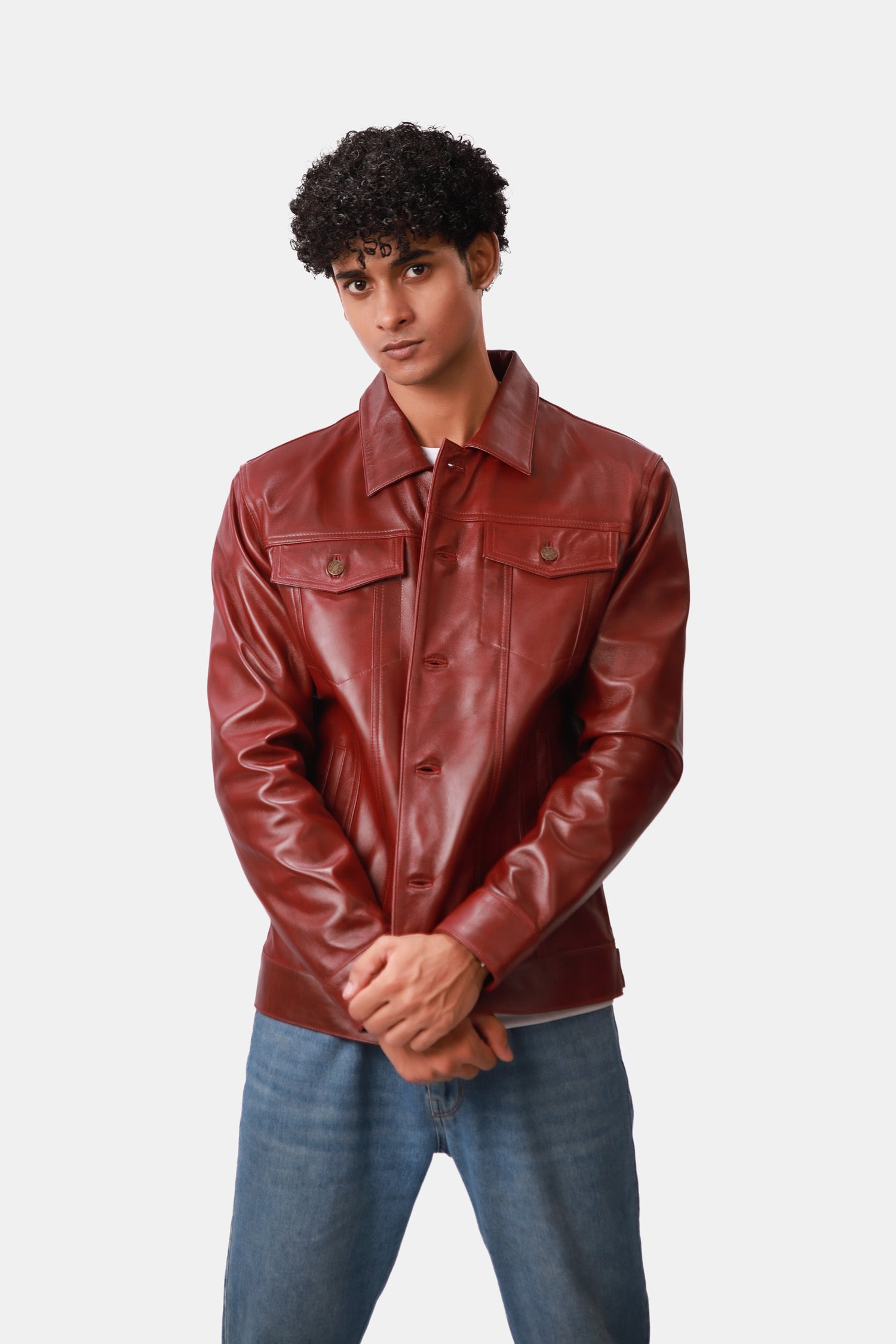 Geralt Red Leather Trucker Jacket For Men