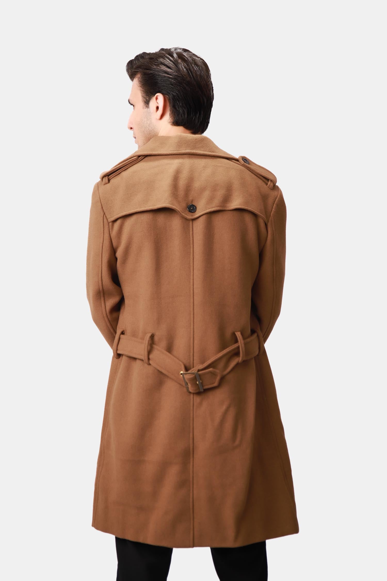 Artistic Single-Breasted Tan Wool Trench Coat For Men