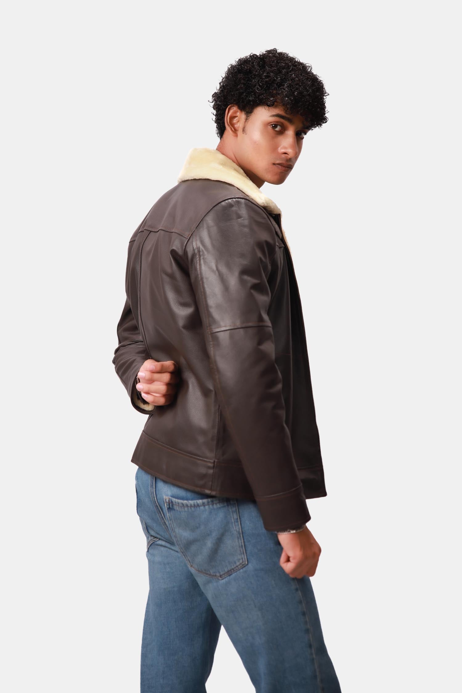 Theodore Pantone Brown B3 Bomber Shearling Leather Jacket For Men
