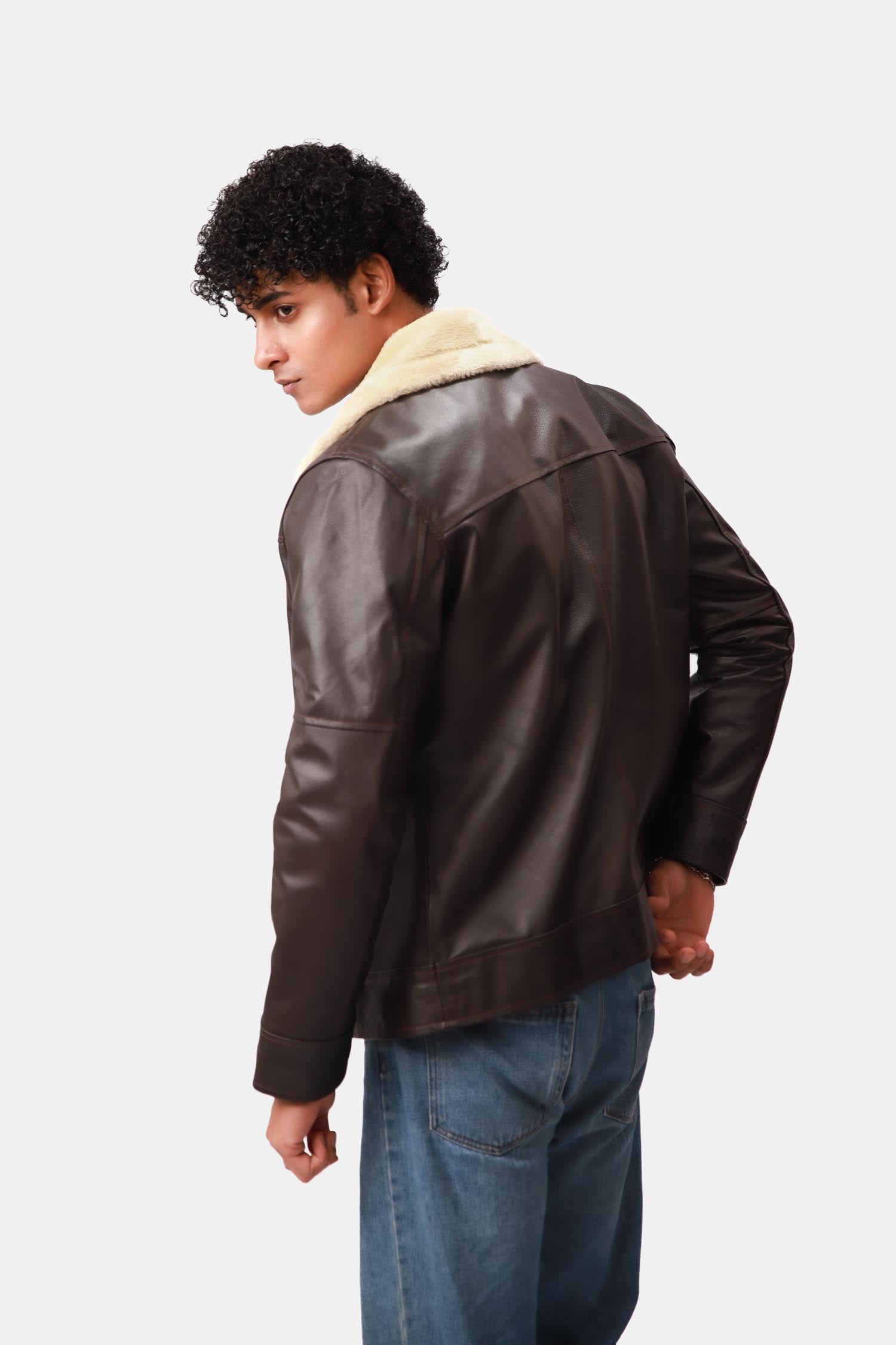 Theodore Pantone Brown B3 Bomber Shearling Leather Jacket For Men