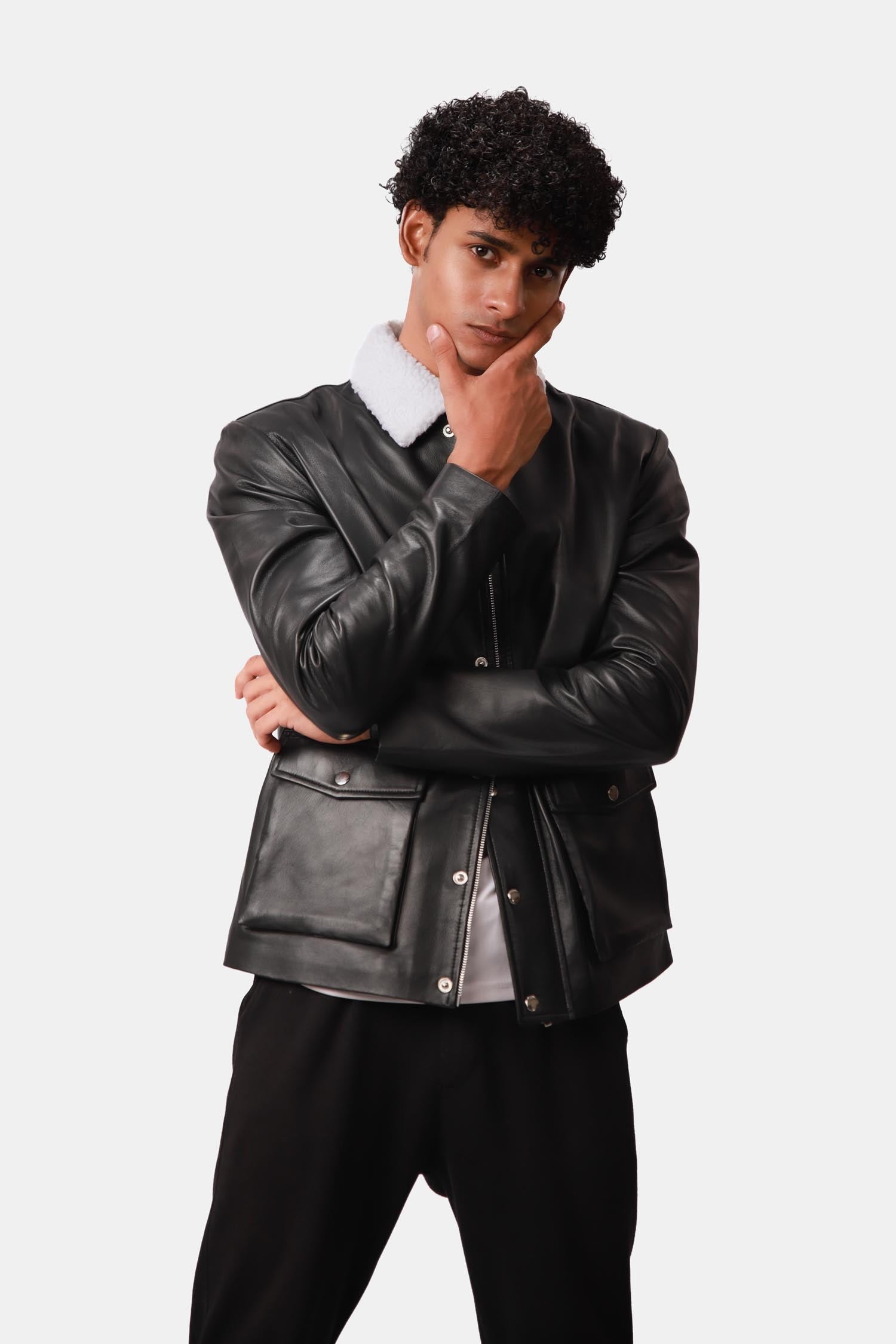 Sigma Black Aviator Bomber Leather Jacket For Men