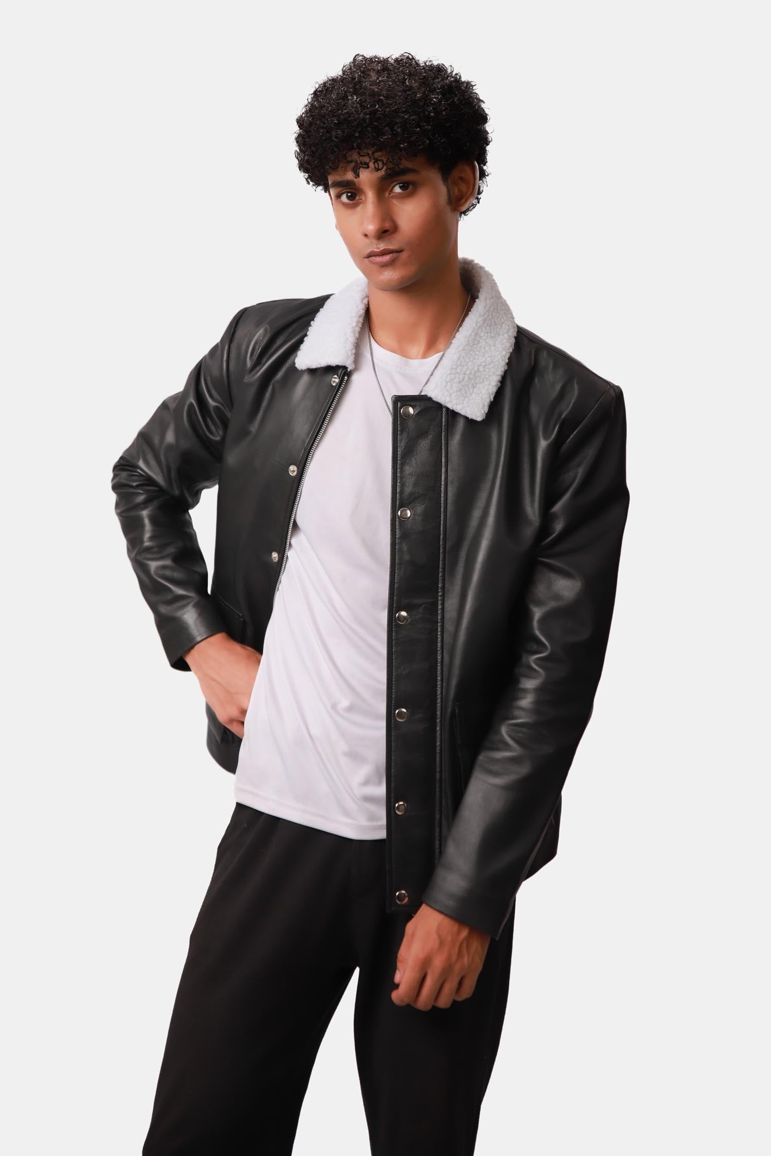 Sigma Black Aviator Bomber Leather Jacket For Men