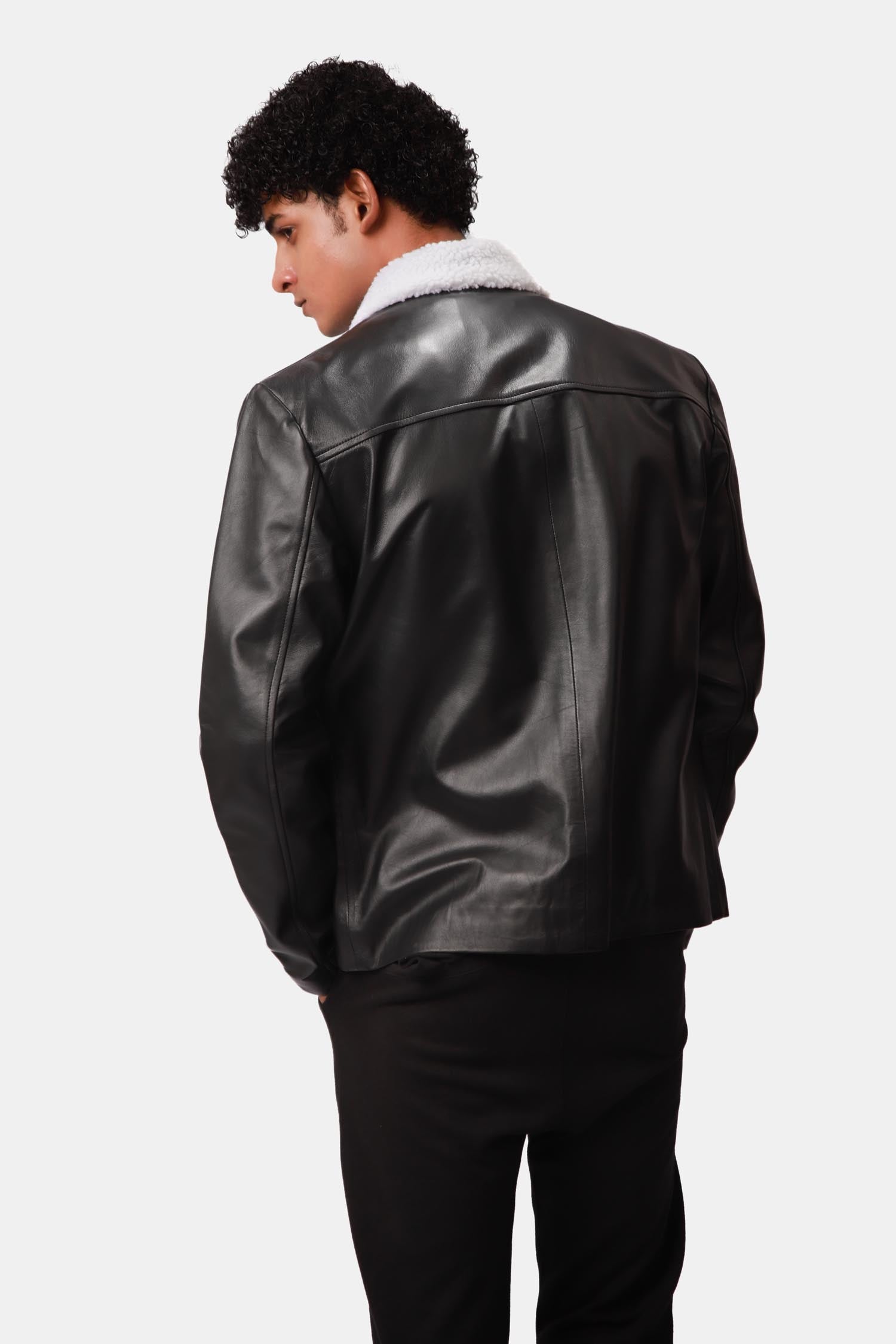 Sigma Black Aviator Bomber Leather Jacket For Men