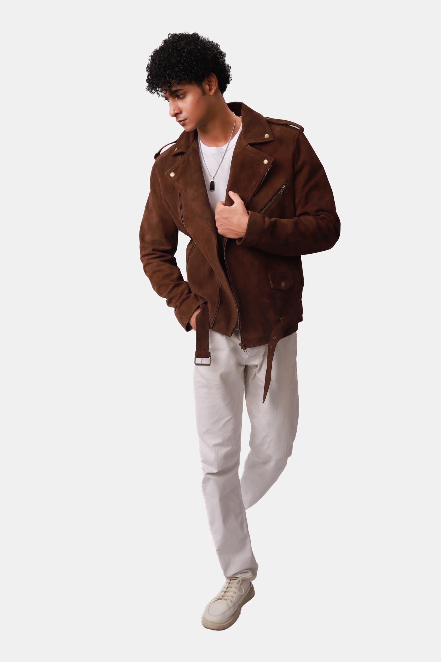 Loaded Dark Brown Suede Leather Biker Jacket For Men