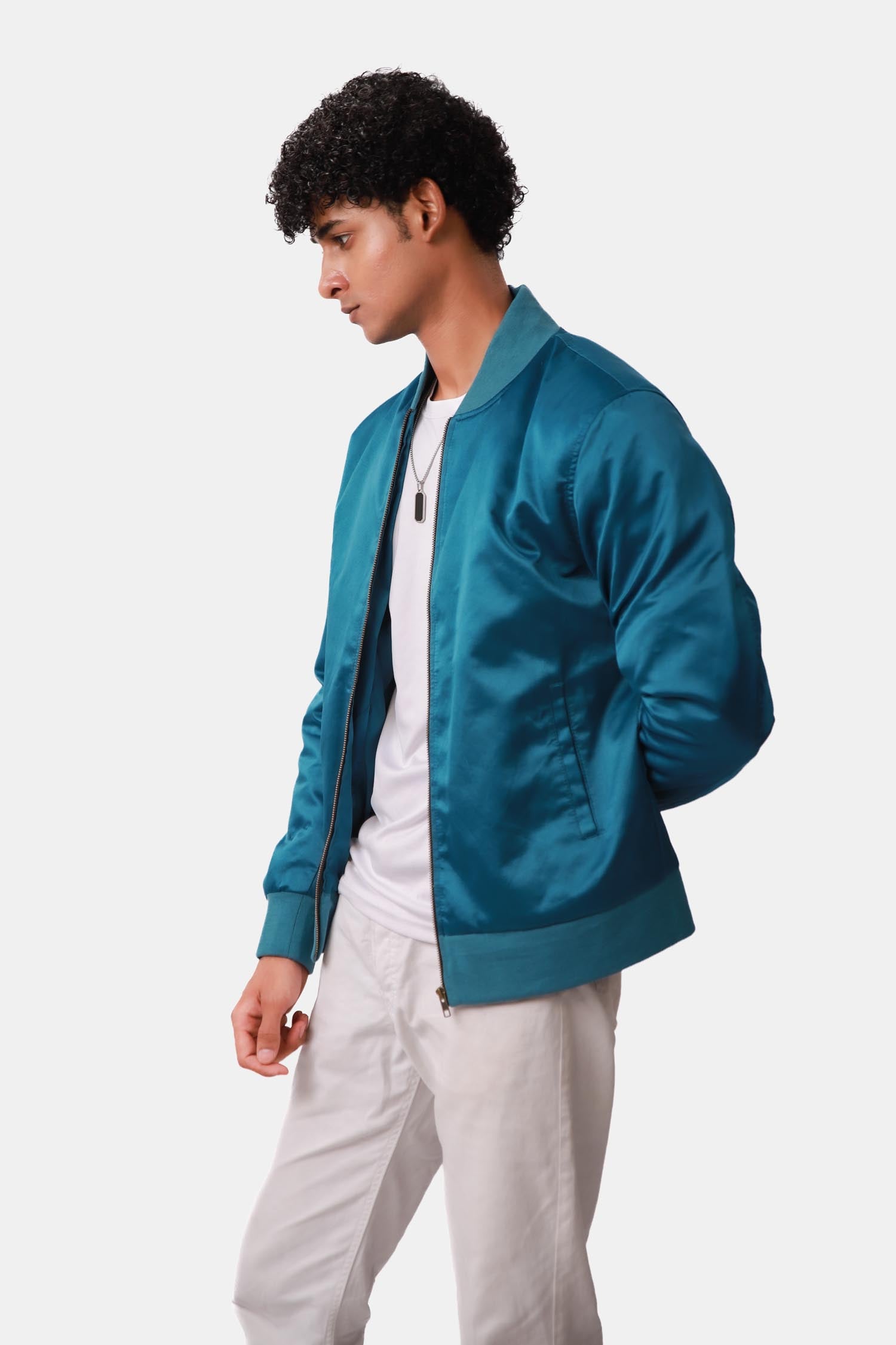 Enliven Turquoise Blue Bomber Jacket For Men