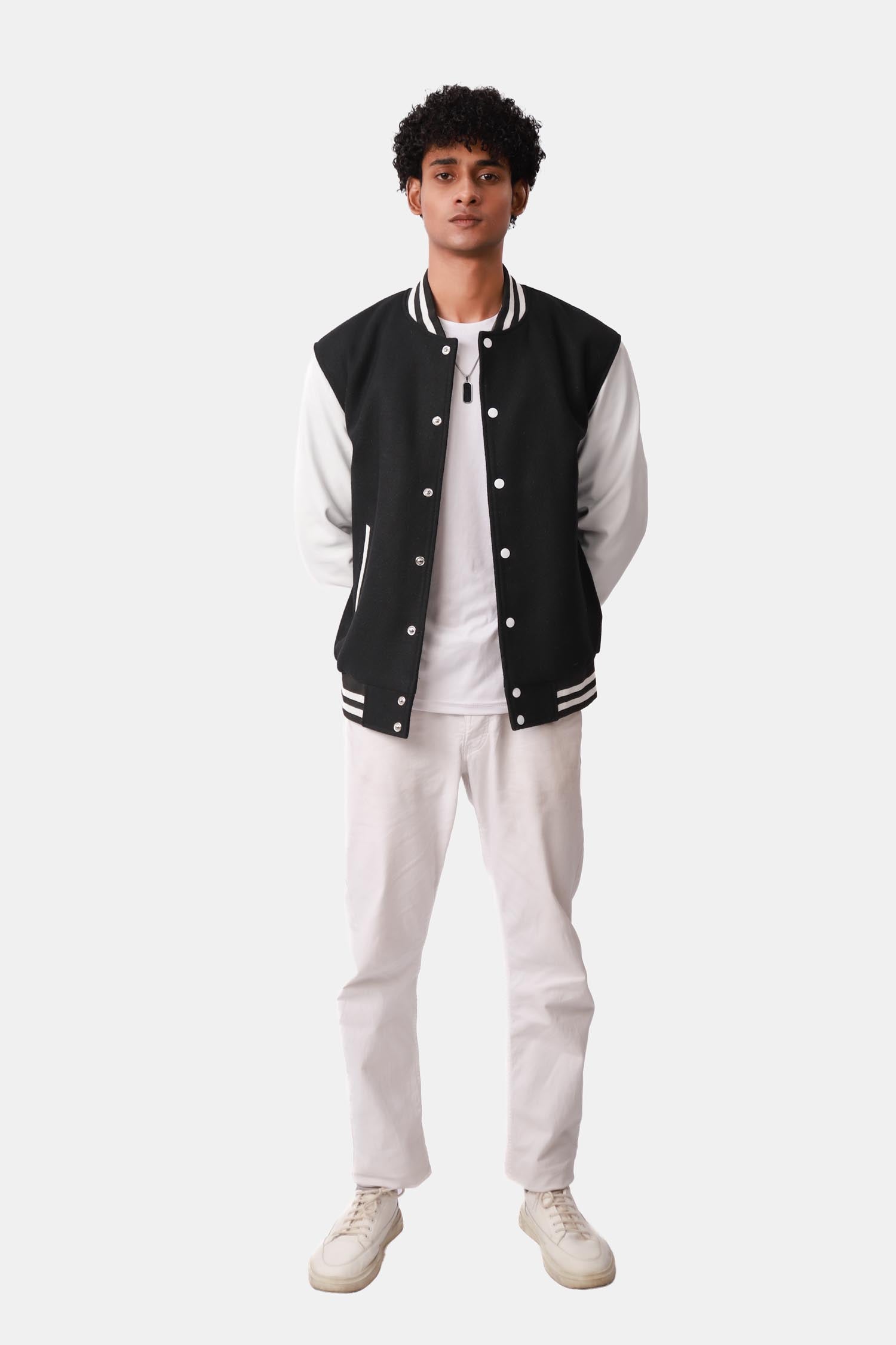 Duskborn Black and White Wool Leather Varsity Jacket