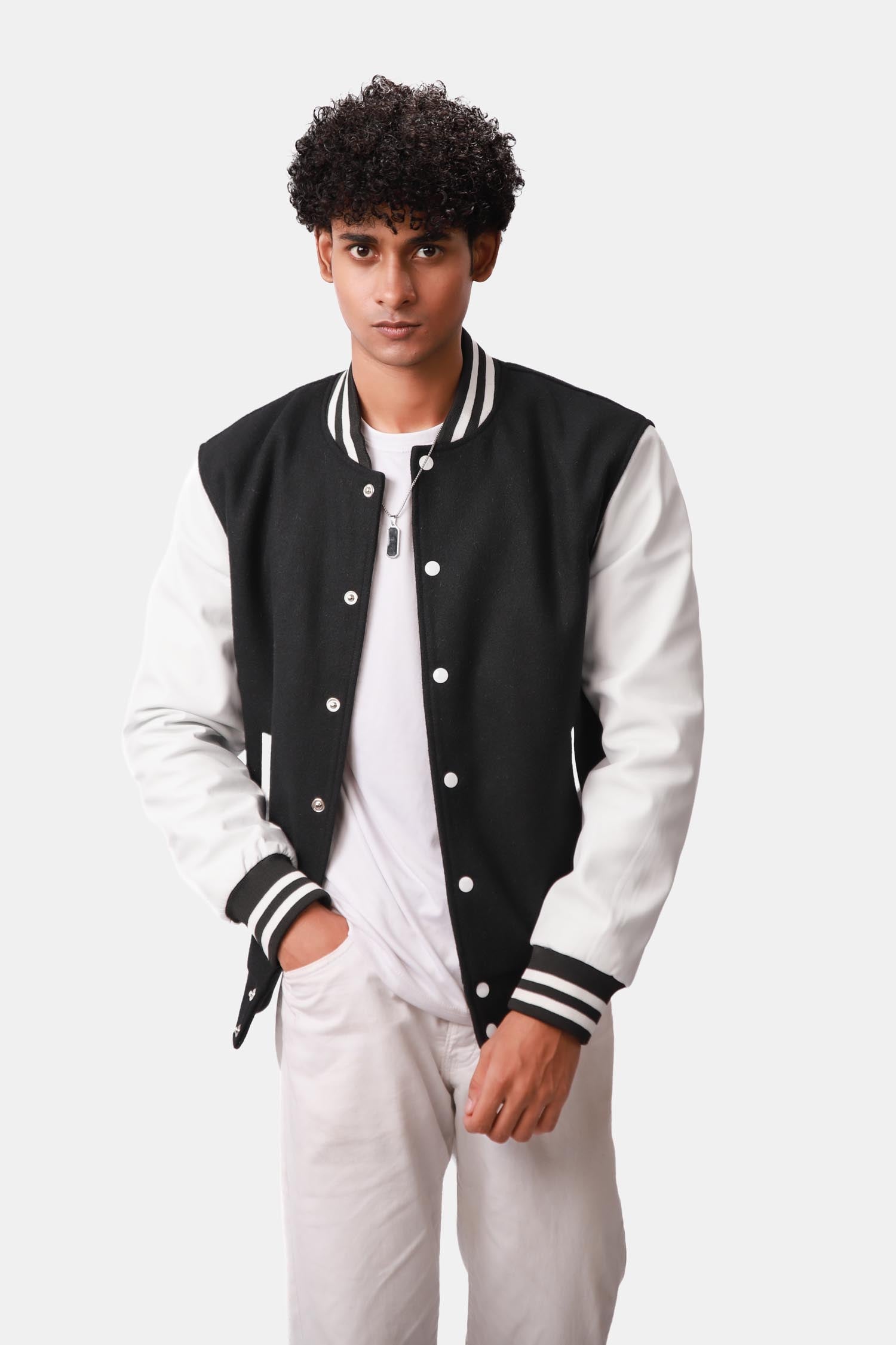 Duskborn Black and White Wool Leather Varsity Jacket