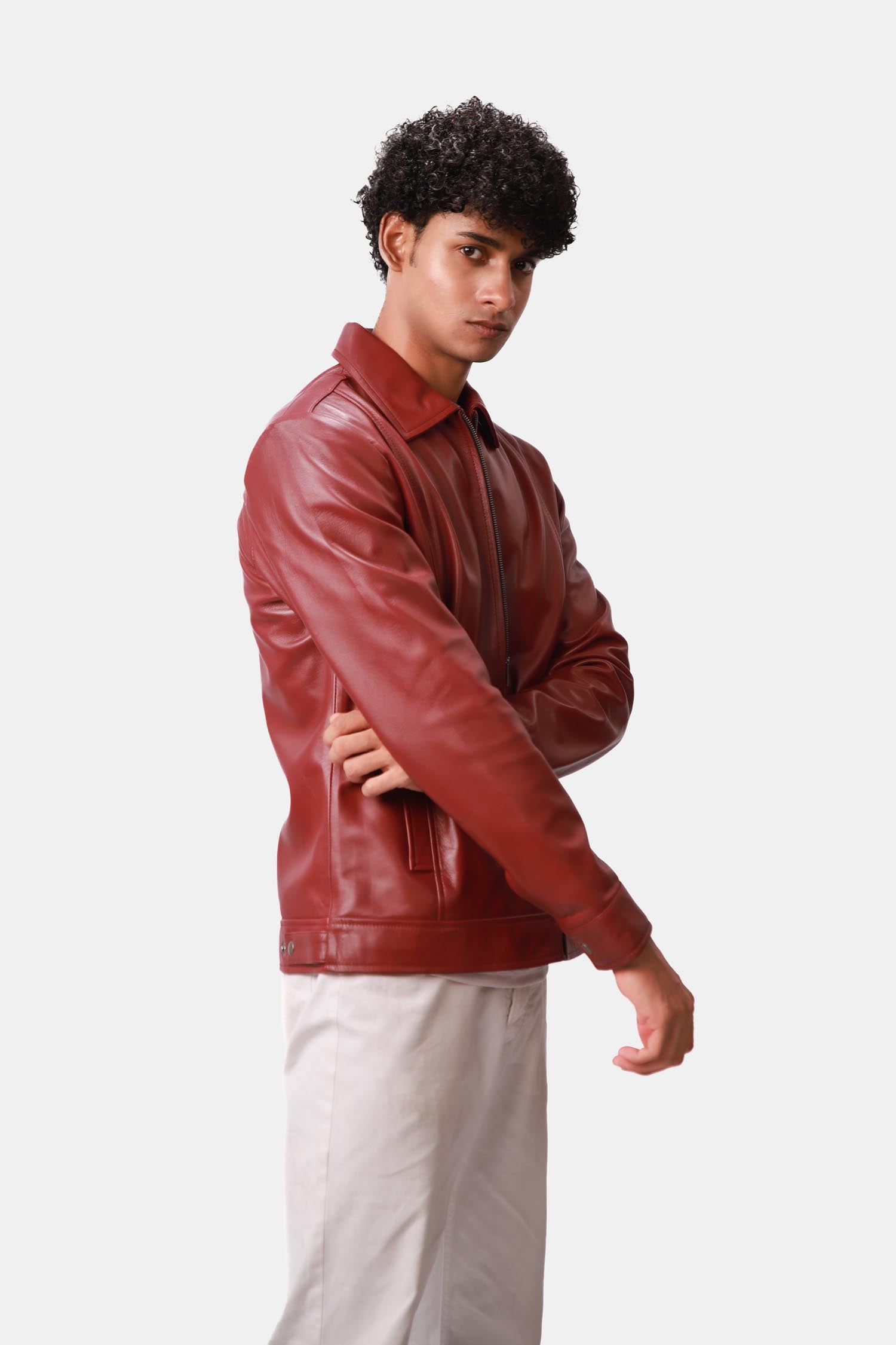 Buster Brick Red Biker Style Leather Jacket For Men