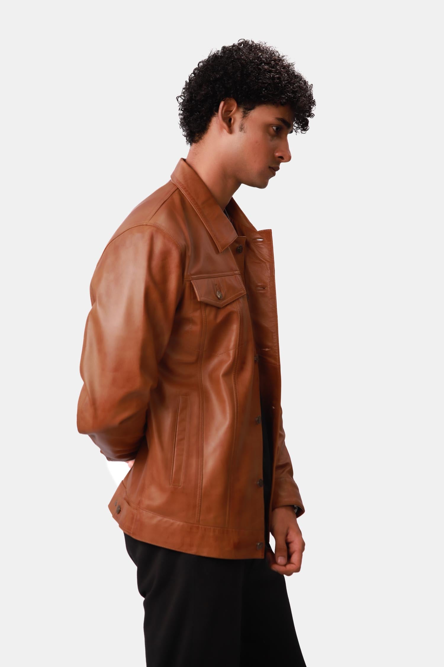 Wicked Sienna Brown Leather Trucker Jacket For Men