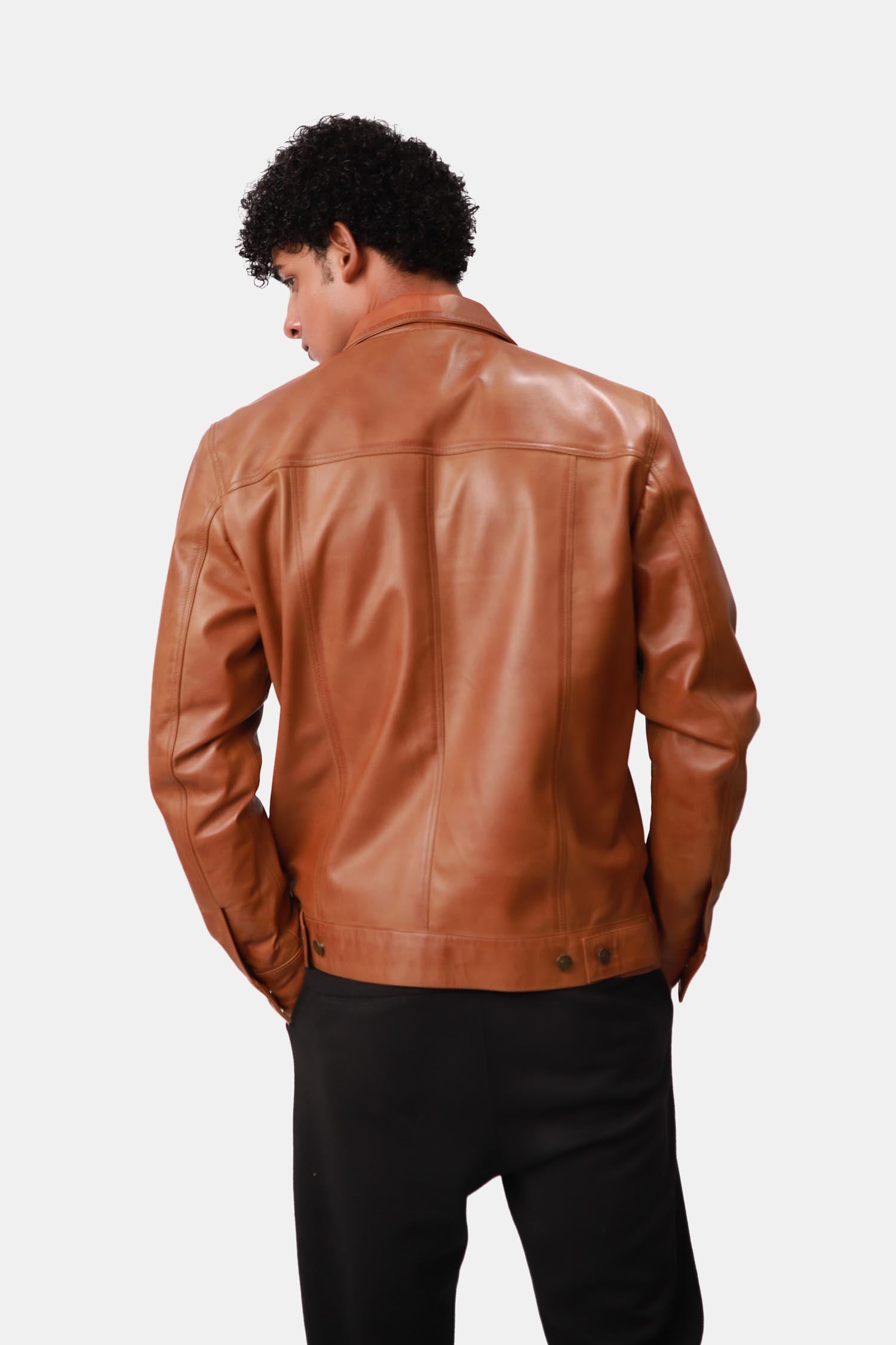 Wicked Sienna Brown Leather Trucker Jacket For Men