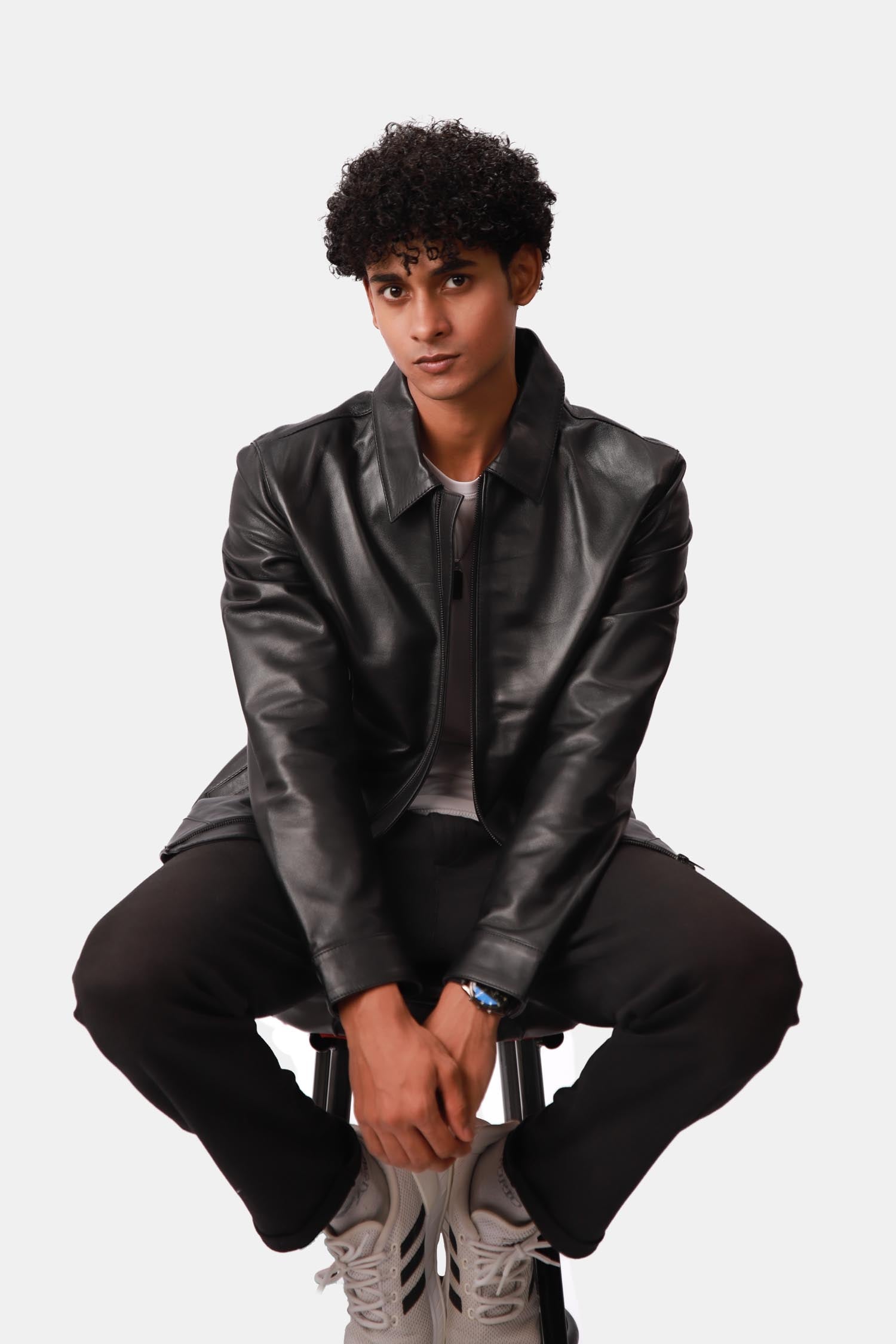 Nonchalant Black Harrington Leather Jacket For Men