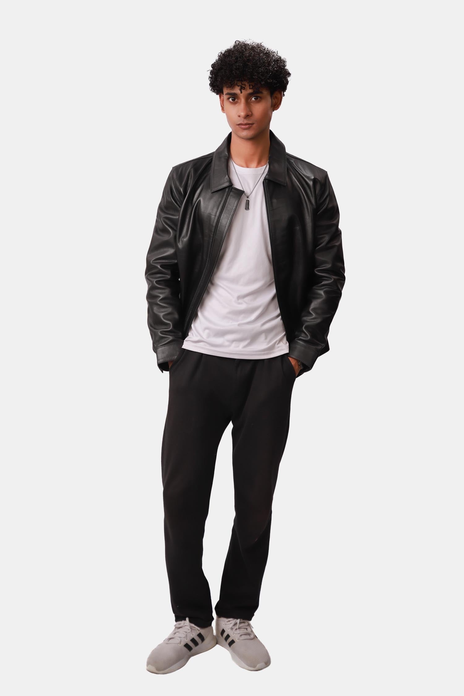 Nonchalant Black Harrington Leather Jacket For Men