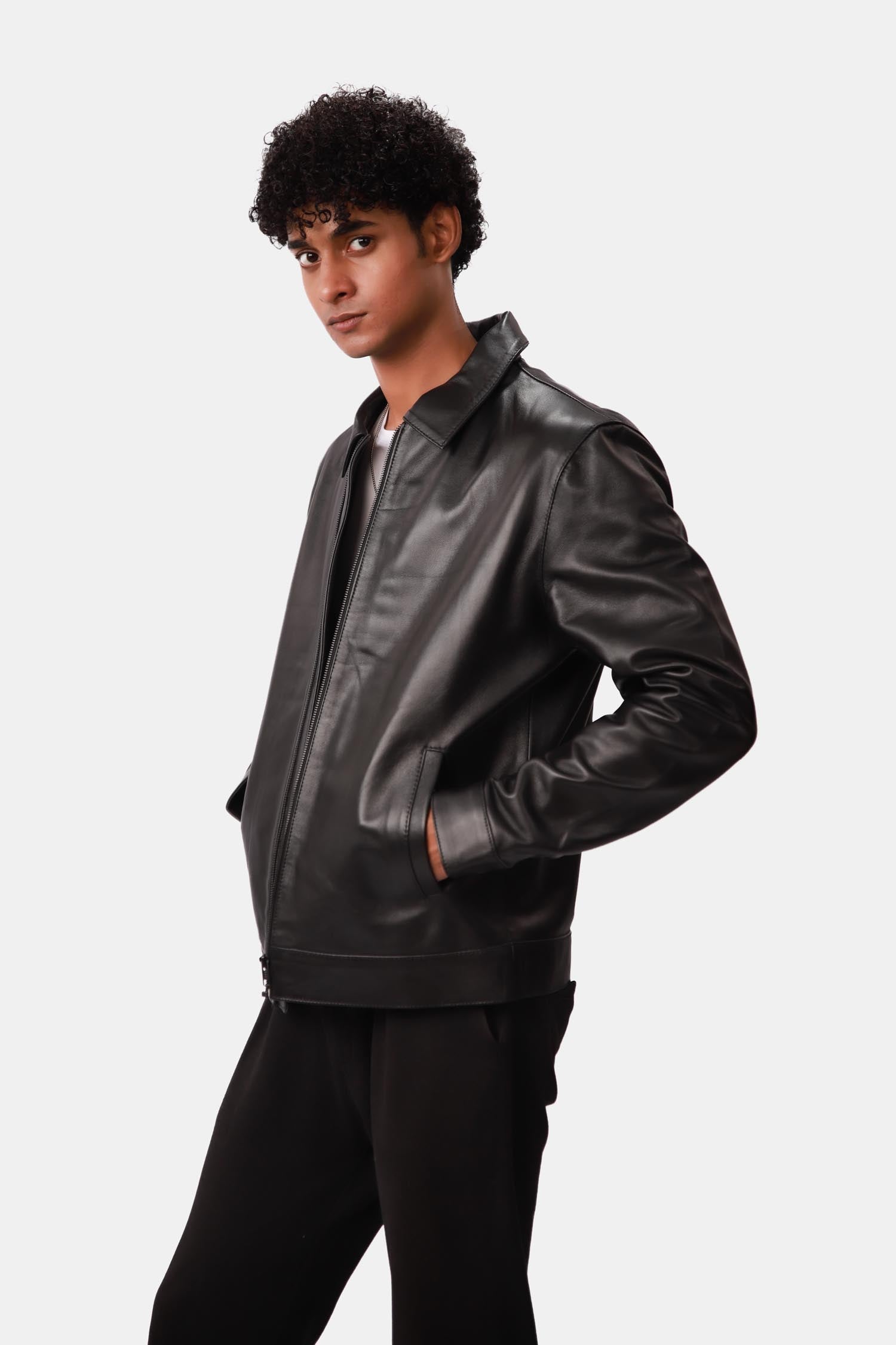 Nonchalant Black Harrington Leather Jacket For Men