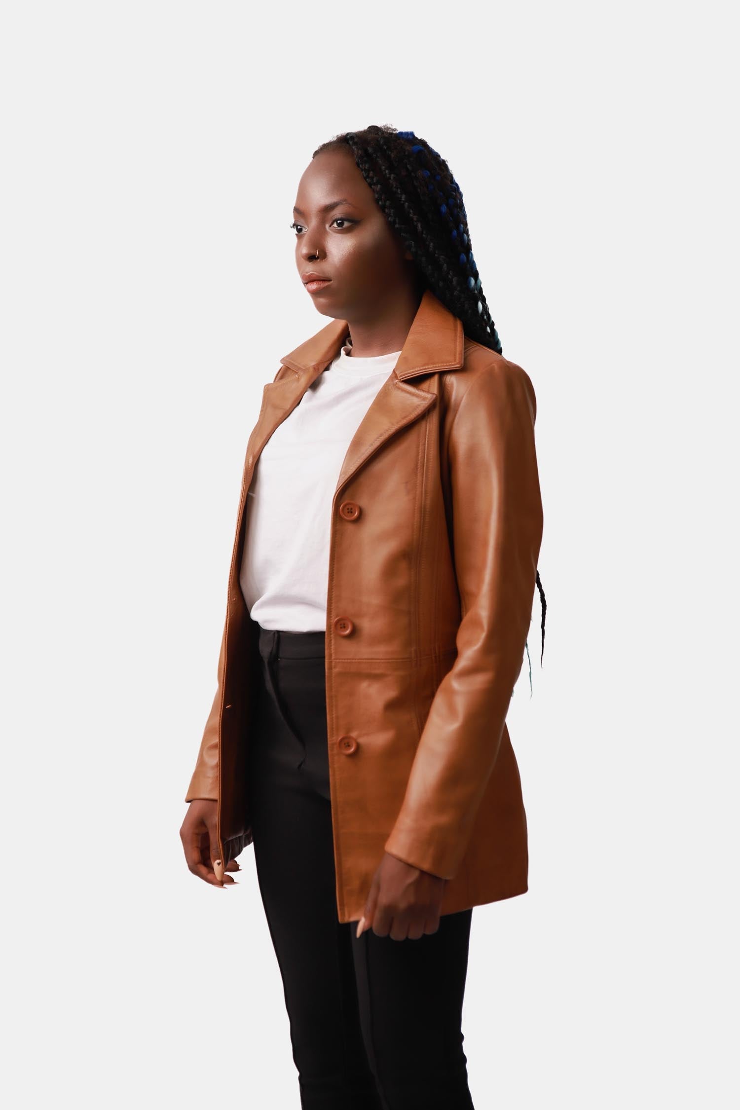 Ivory Brown Leather Blazer