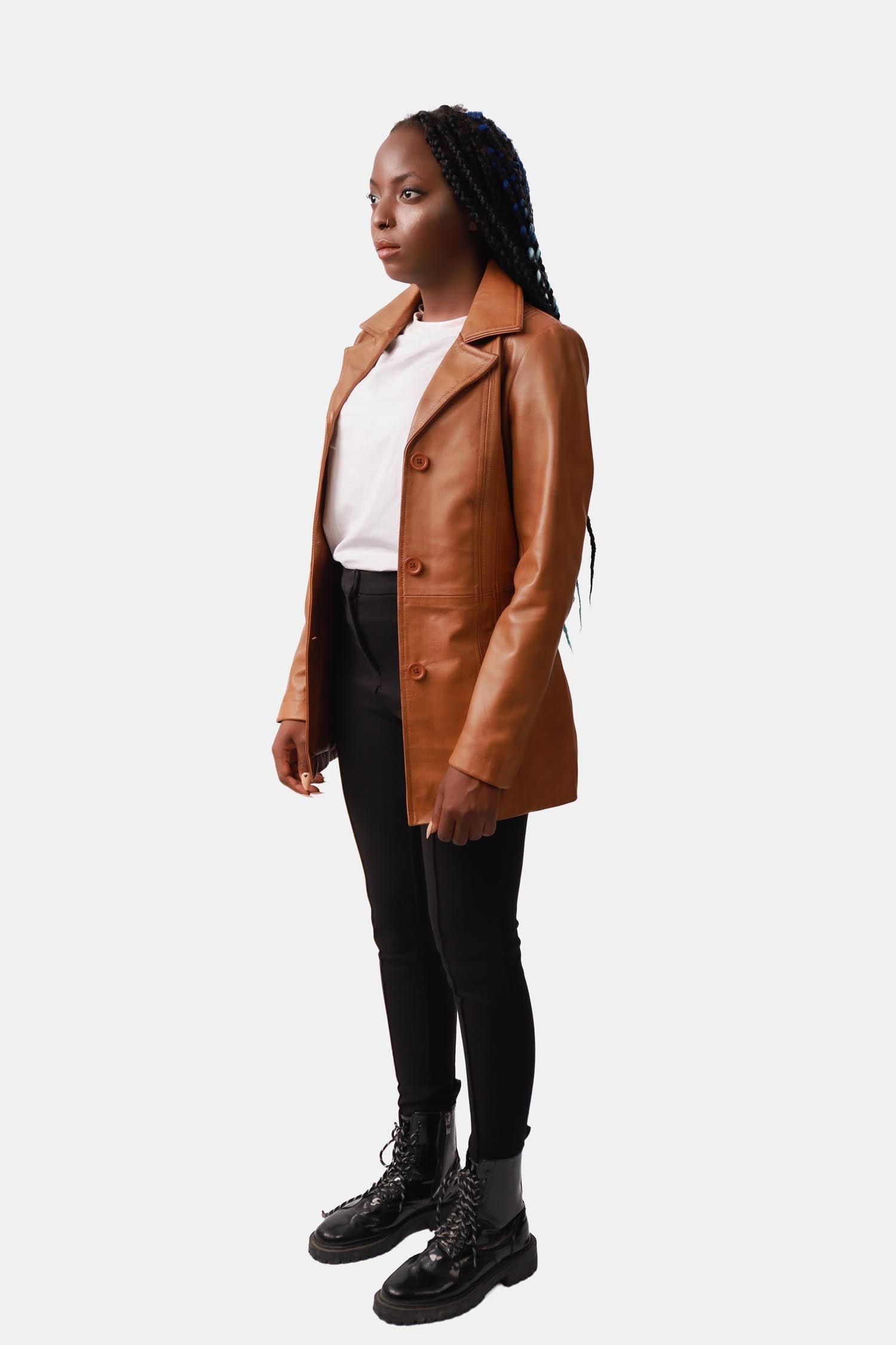 Ivory Brown Leather Blazer