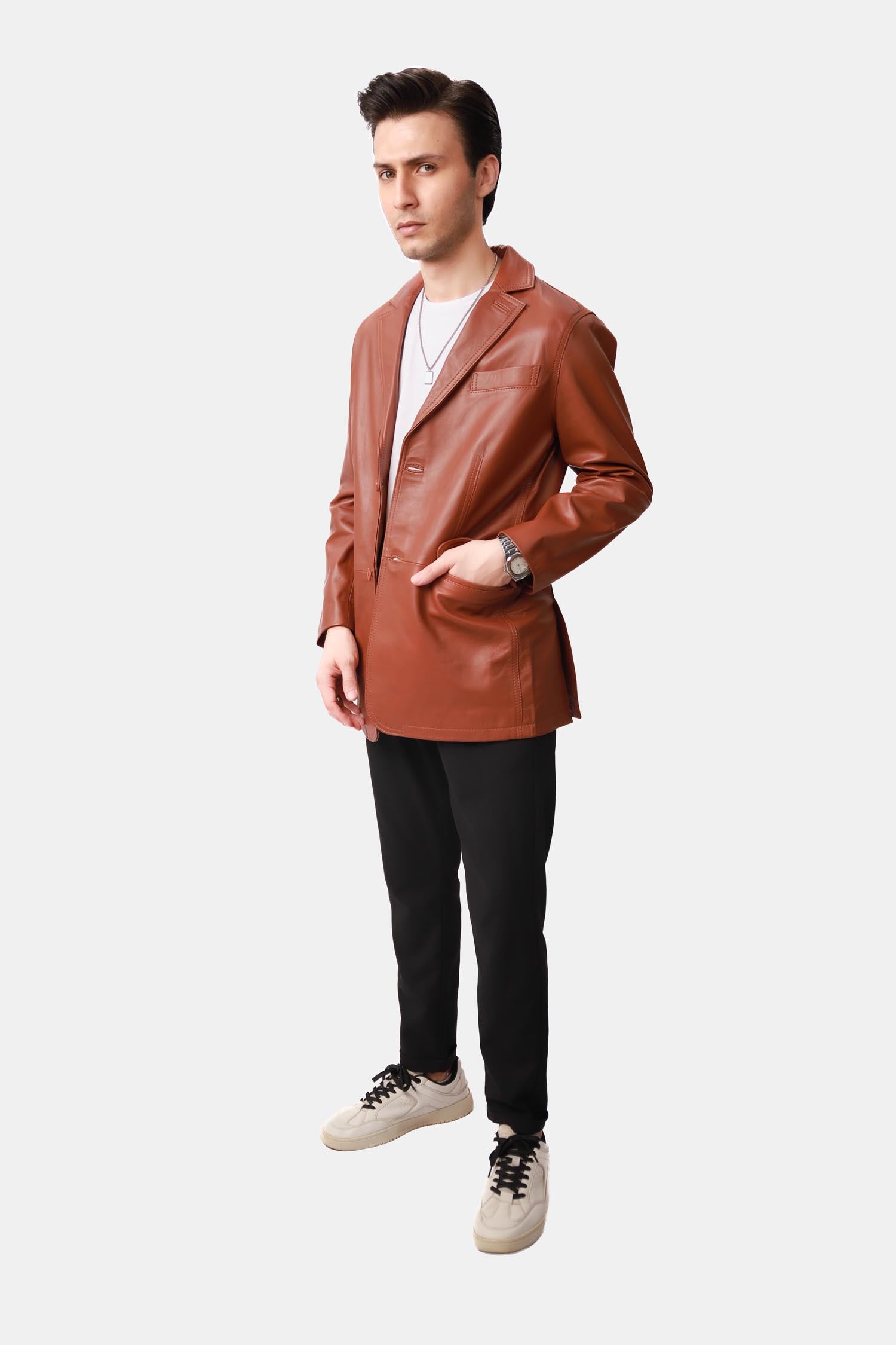 Legendary Windsor Tan Brown Leather Blazer For Men