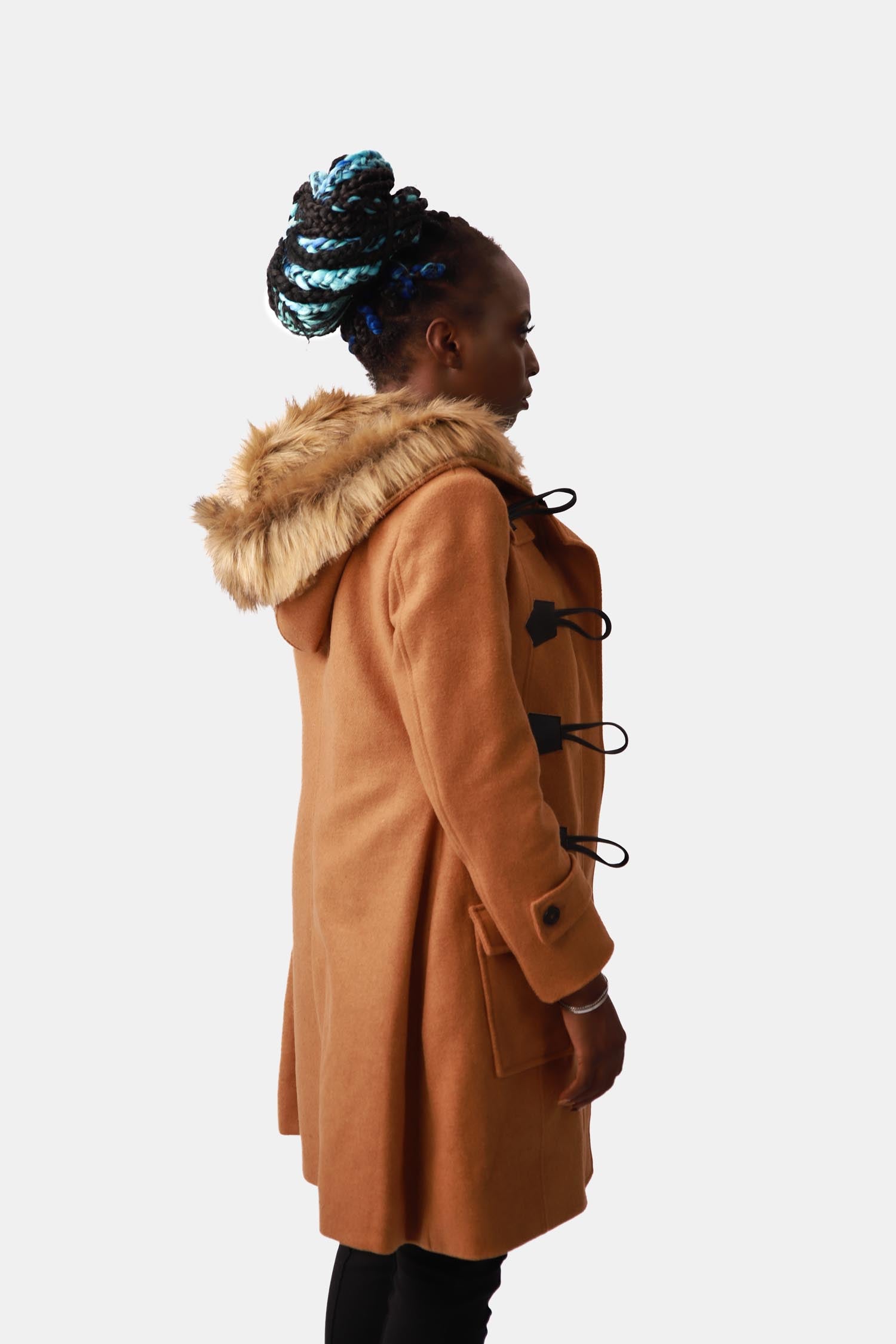 Brown Fur Wool Duffle Coat