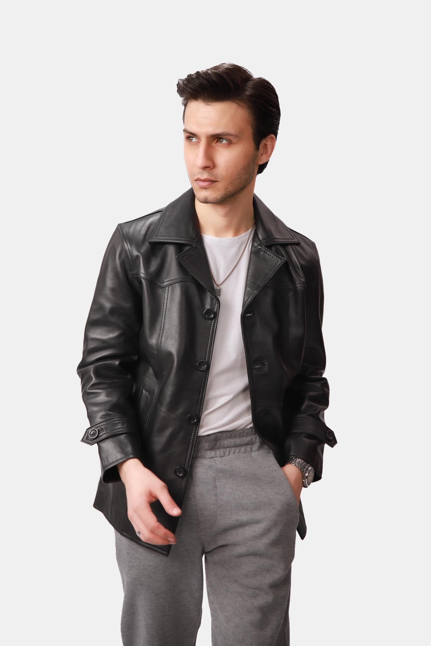 Lunar Black Leather Blazer Coat For Men