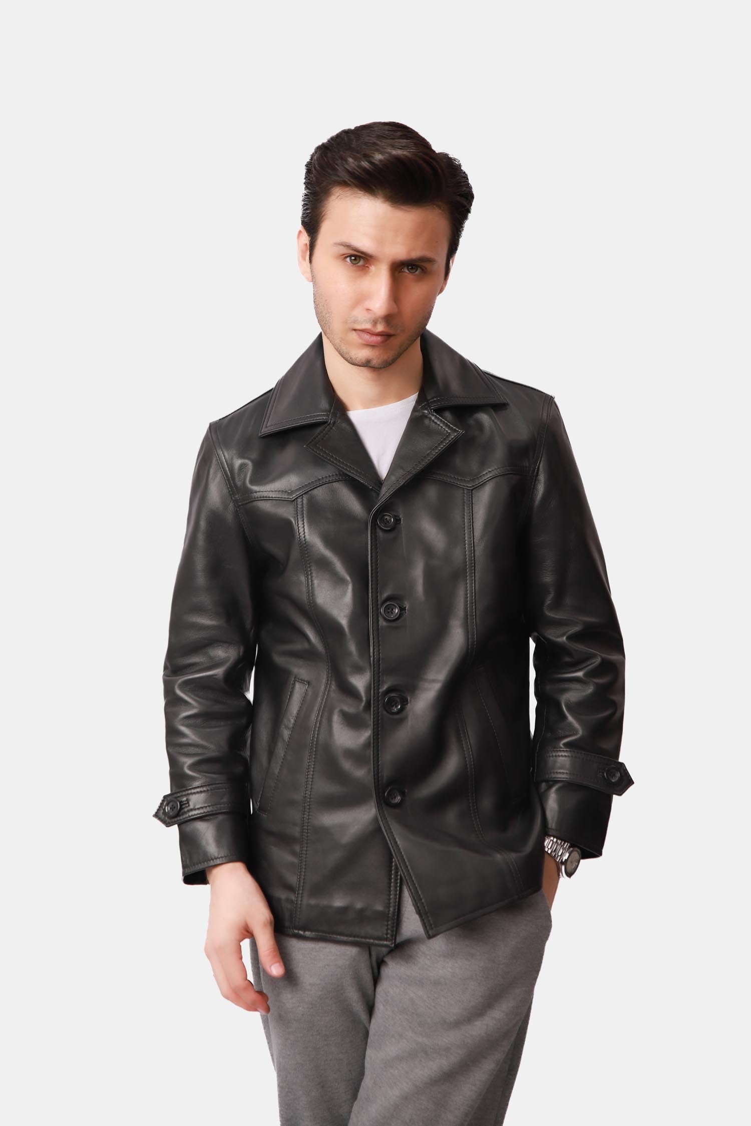 Lunar Black Leather Blazer Coat For Men