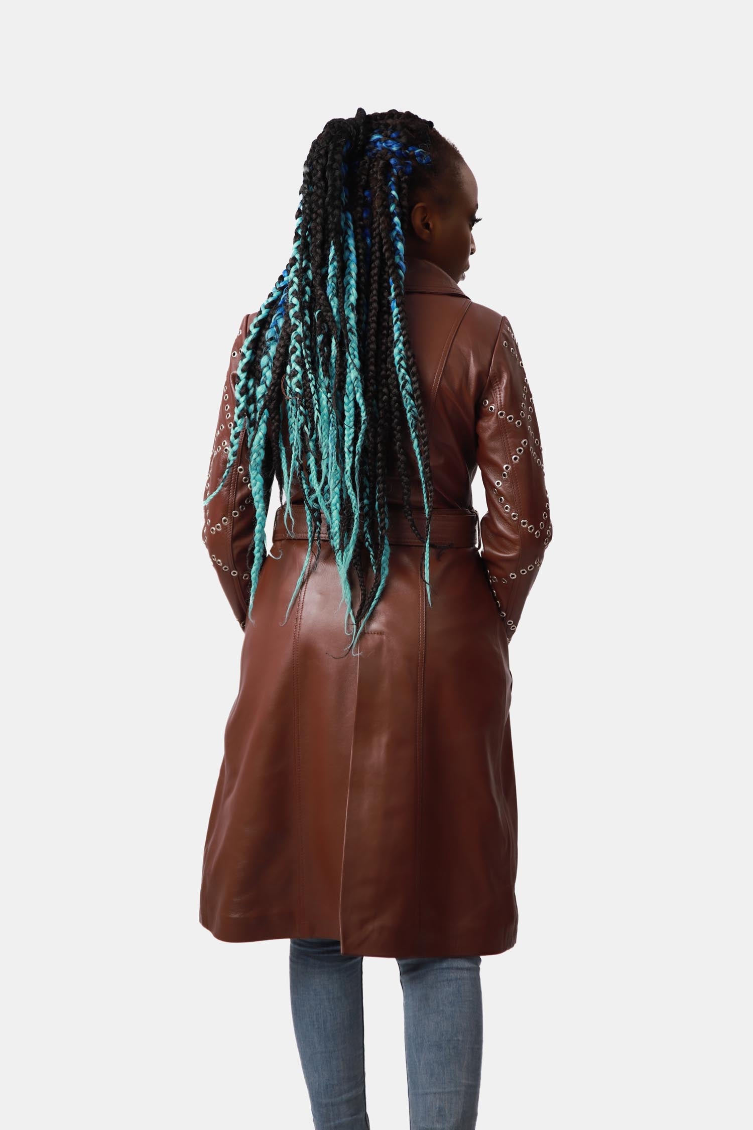 Majestic Chocolate Brown Double-breasted Leather Trench Coat For Women