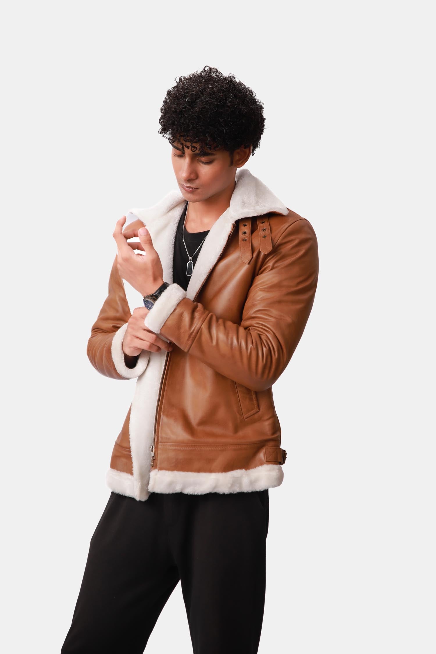 Brown Bomber Shearling Leather Jacket