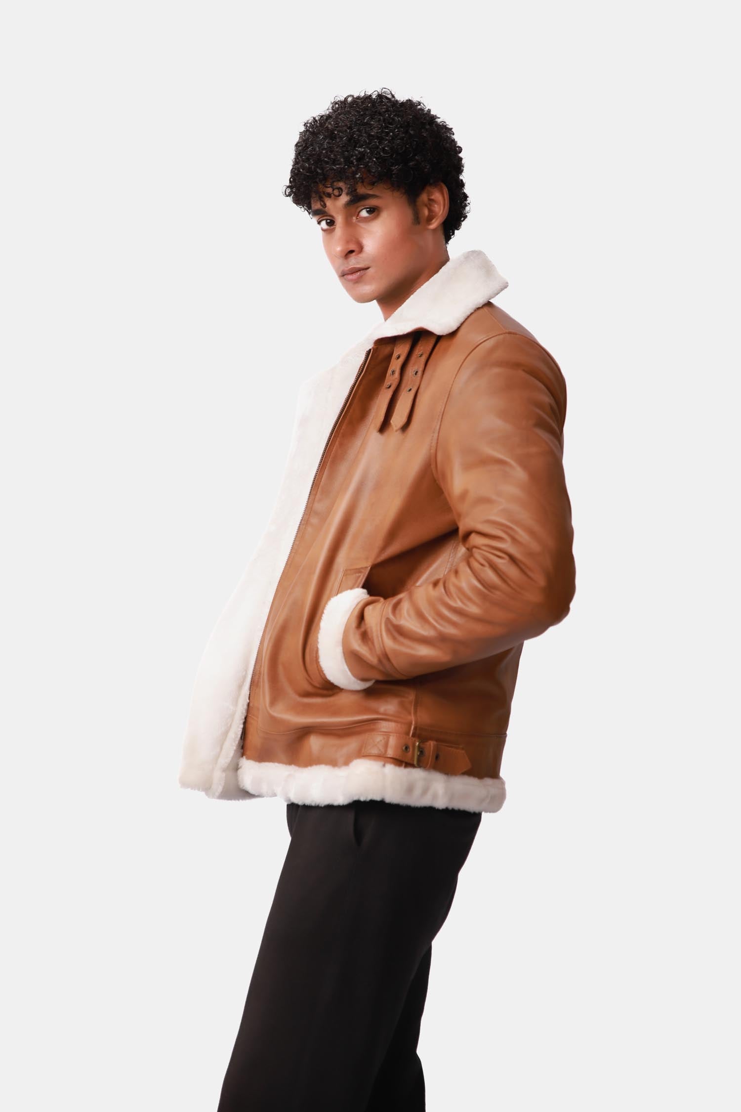 Brown Bomber Shearling Leather Jacket