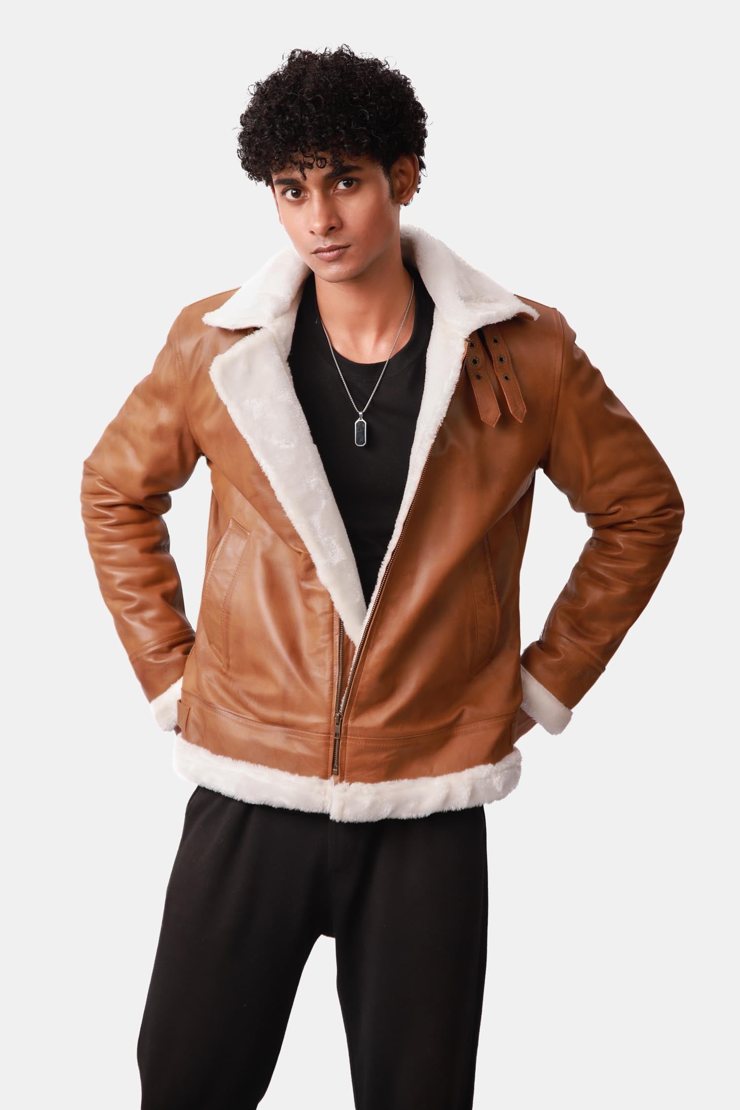 Brown Bomber Shearling Leather Jacket