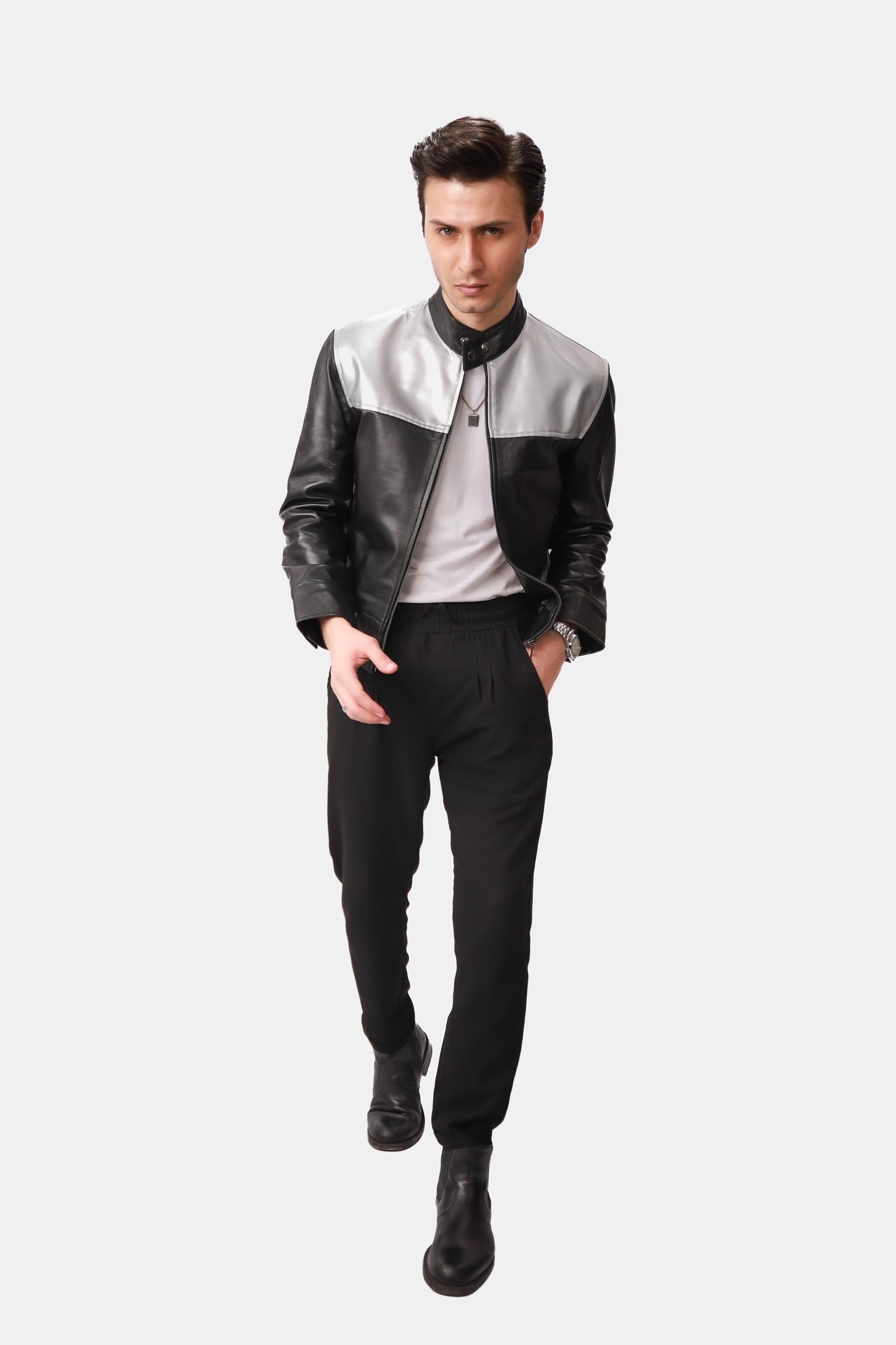 Black and Silver Leather Jacket 