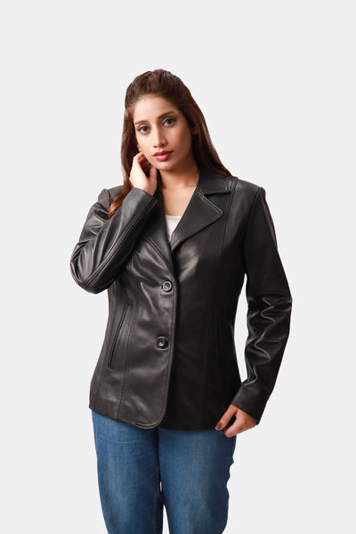 Black Leather Blazer for women