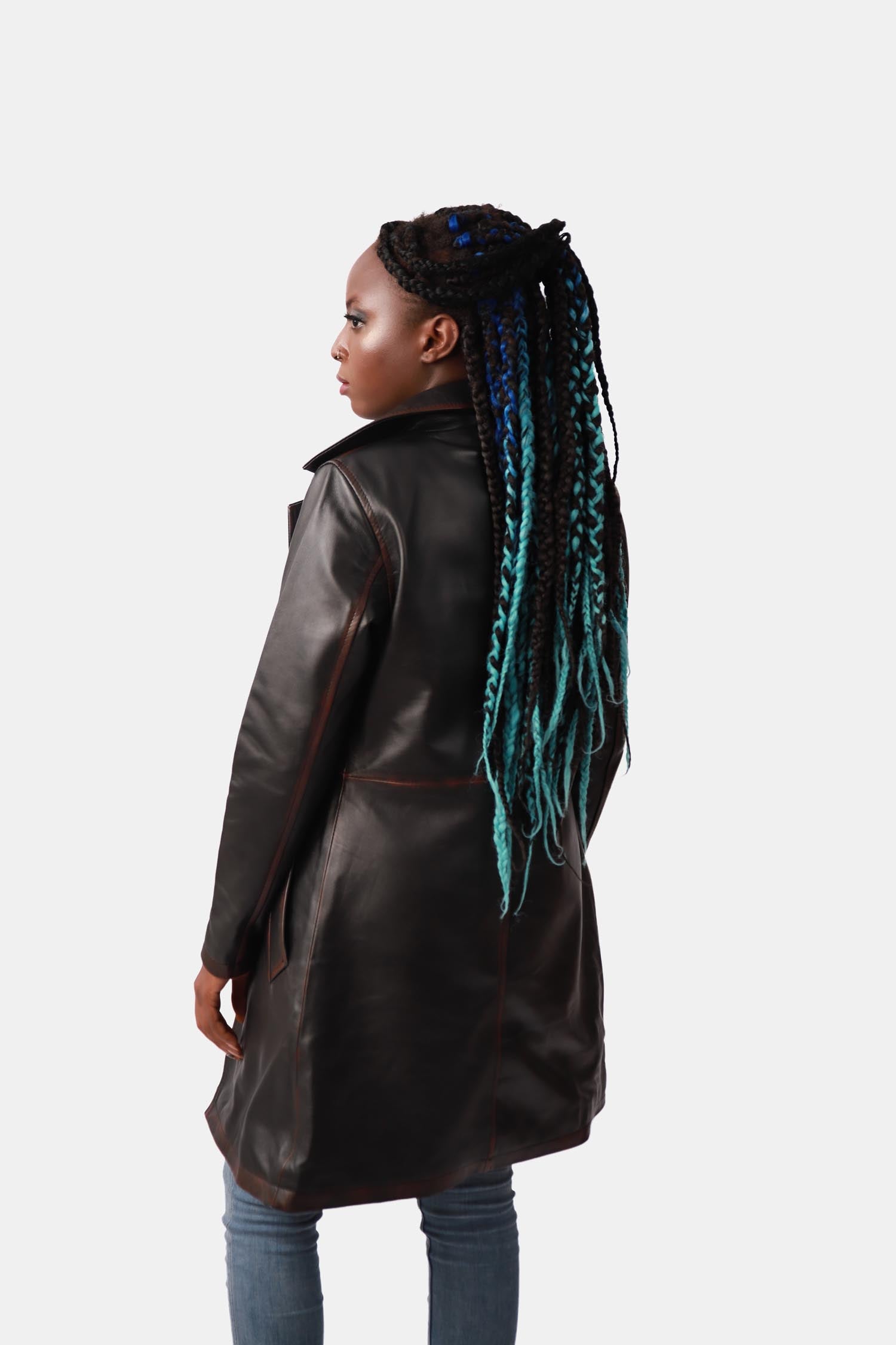 Black Single-Breasted Leather PeaCoat