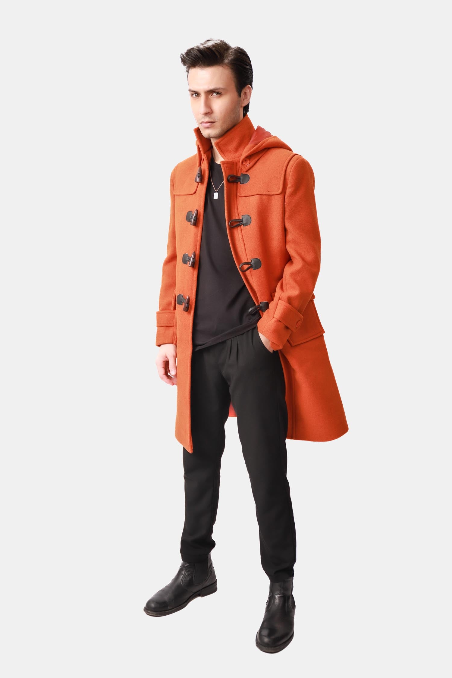 Orange Wool Coat For Men