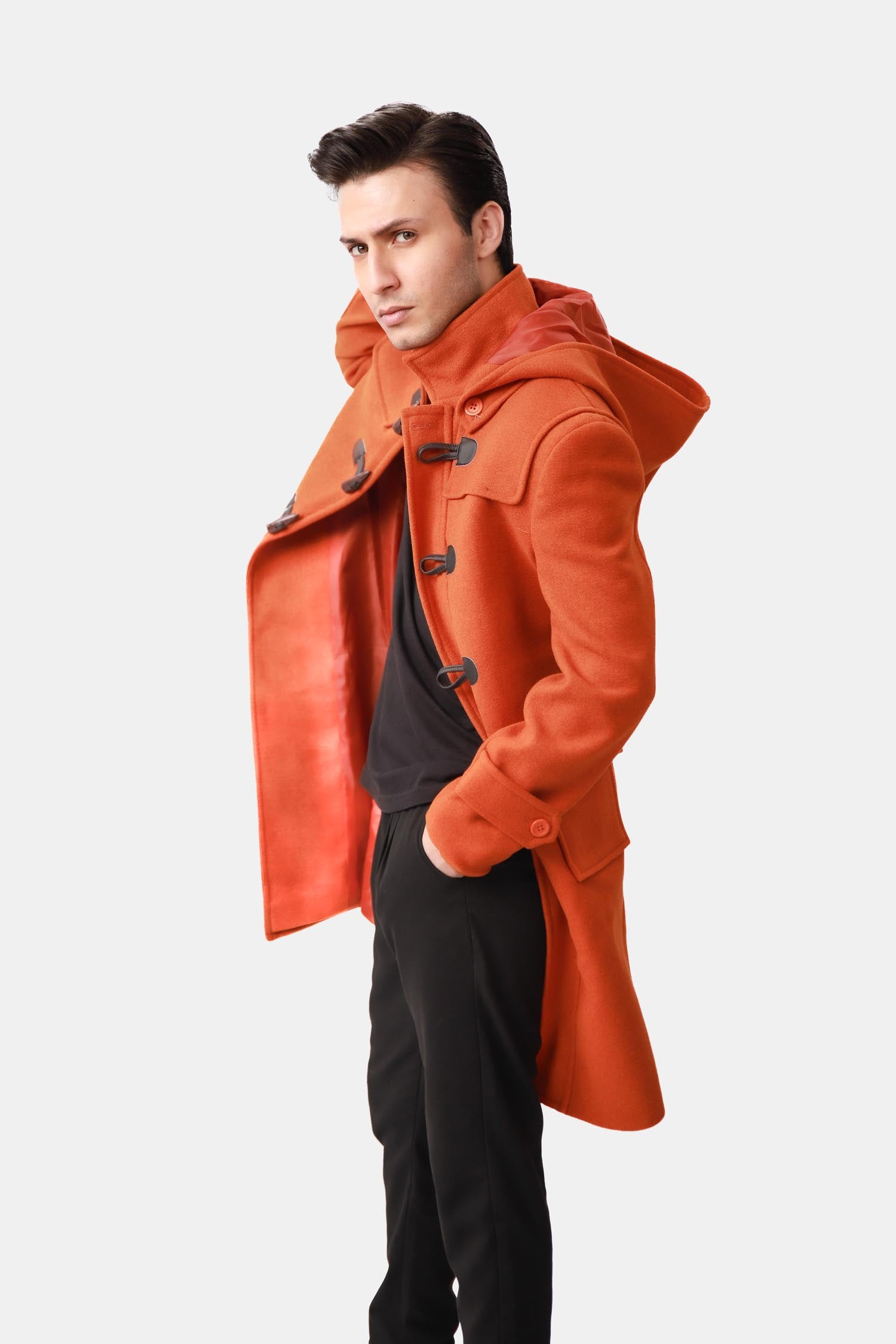 Orange Wool Coat For Men