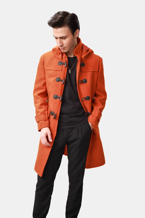 Orange Wool Coat For Men