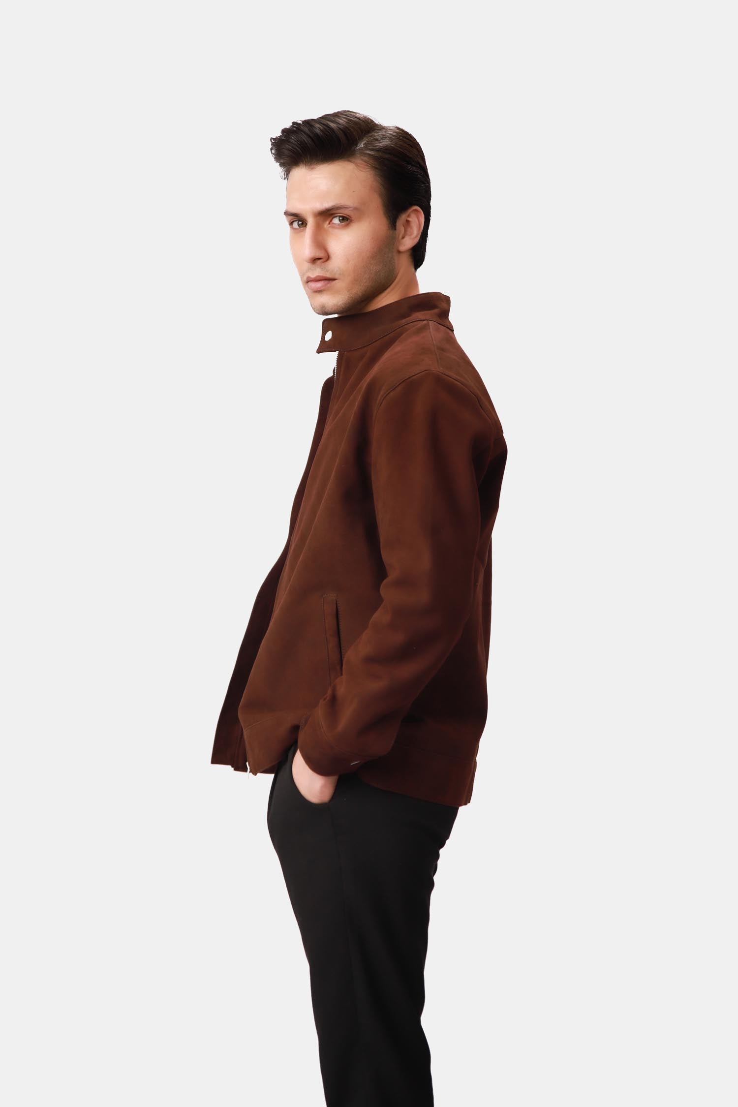 Brown Suede Leather Bomber Jacket