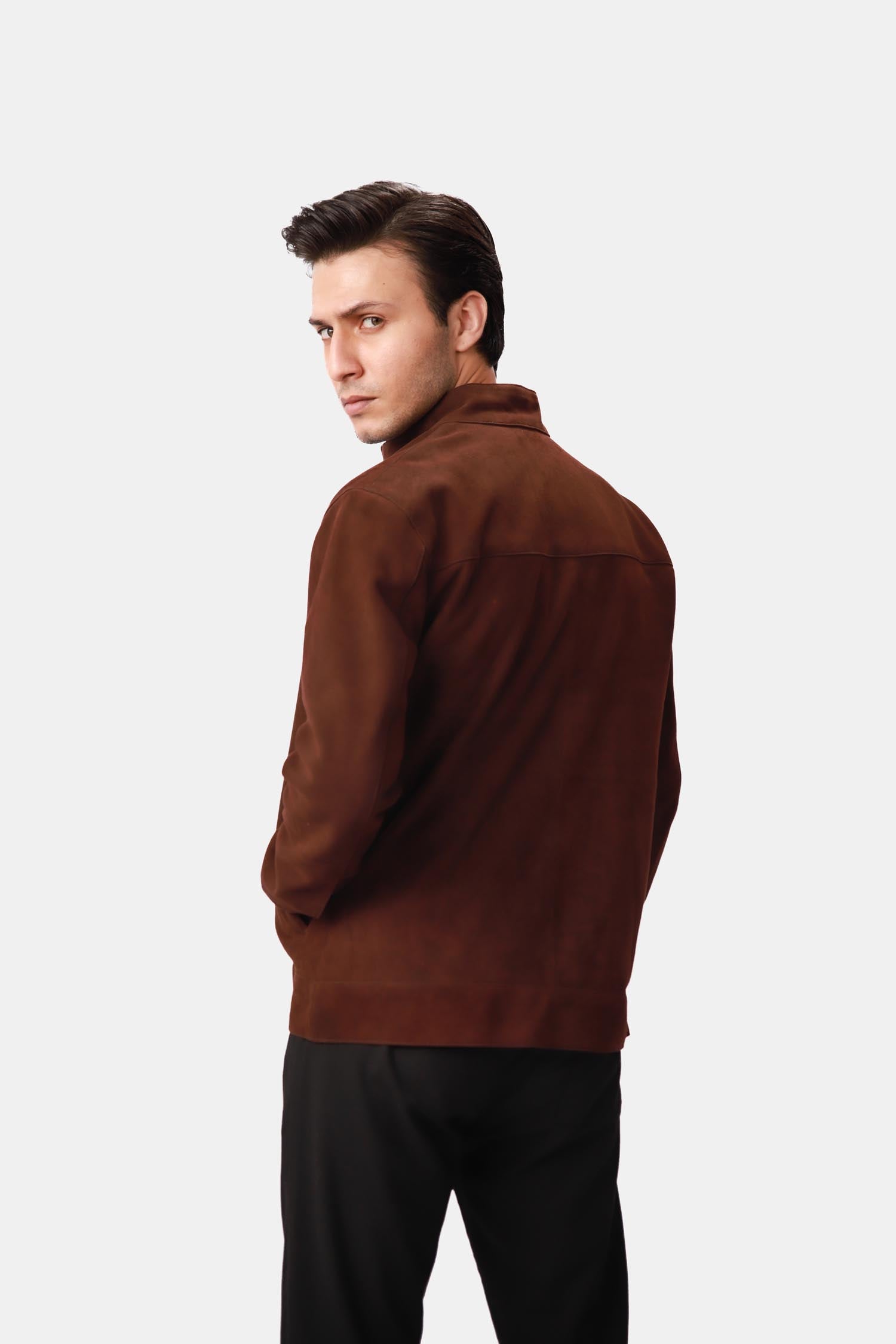 Brown Suede Leather Bomber Jacket