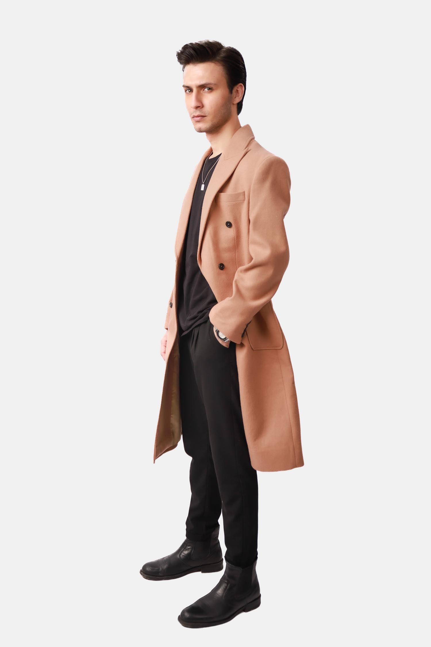 Tan Wool Overcoat For Men
