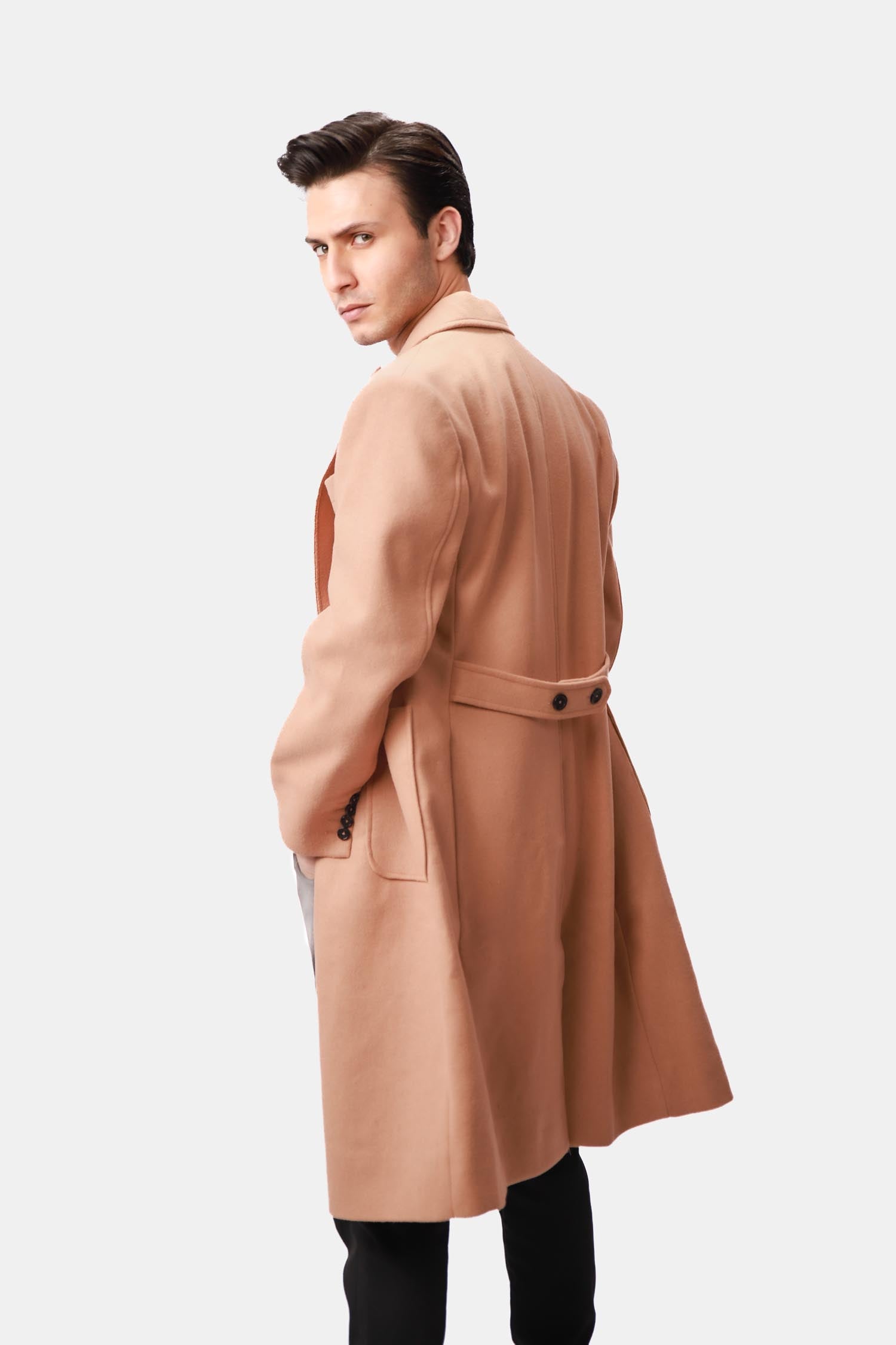 Tan Wool Overcoat For Men