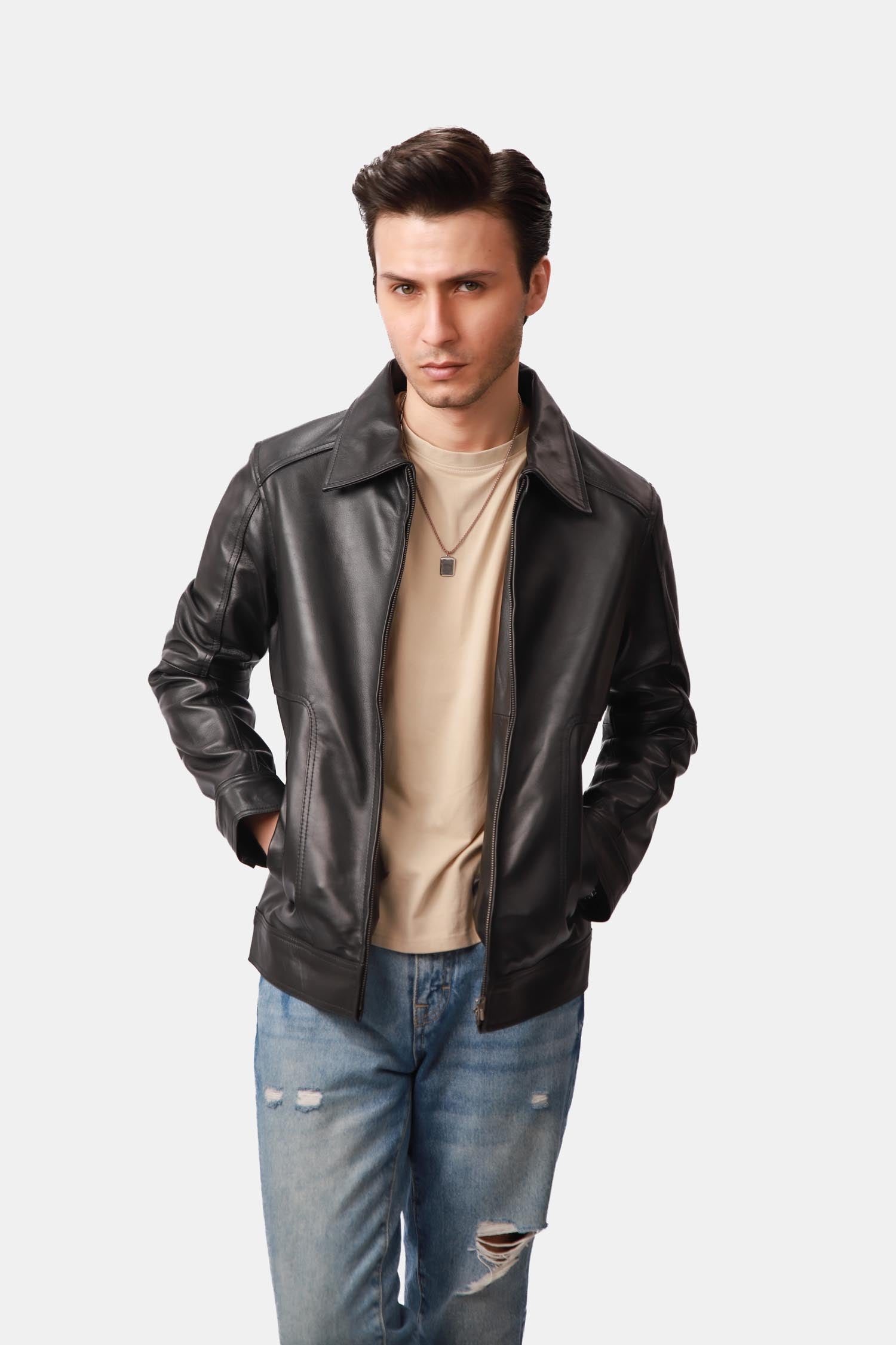 Obsidian Black Leather Biker Jacket For Men