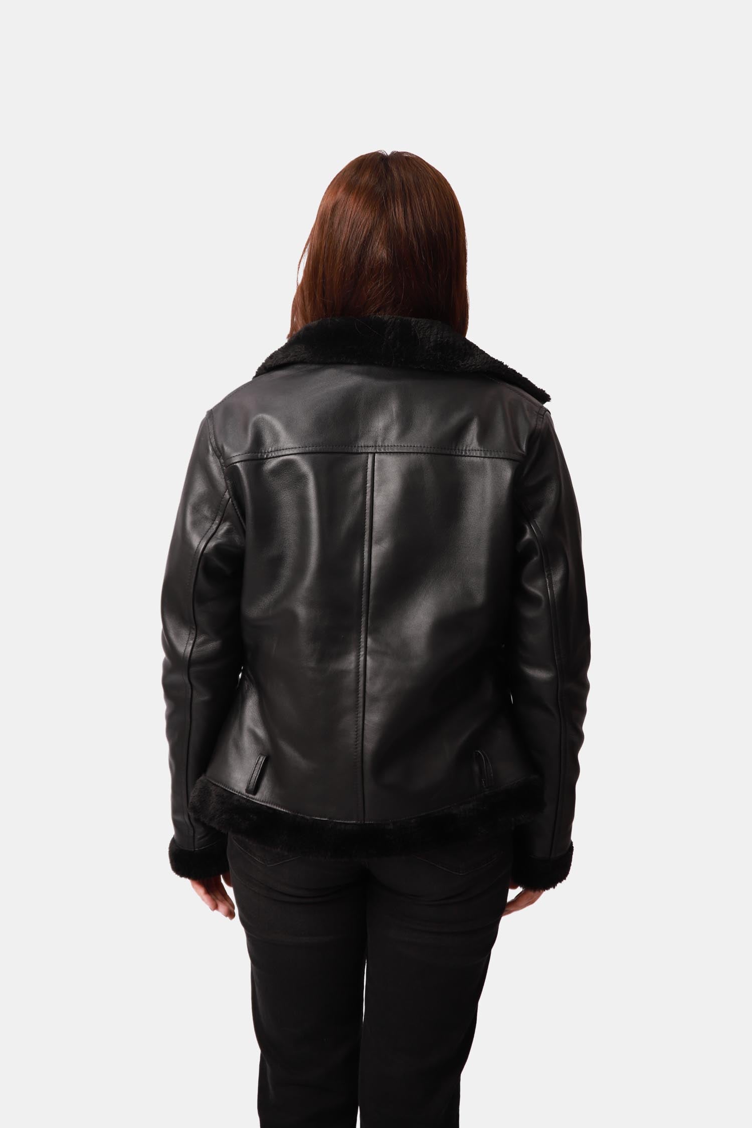 Outlaw Shearling Black Leather Biker Jacket For Women
