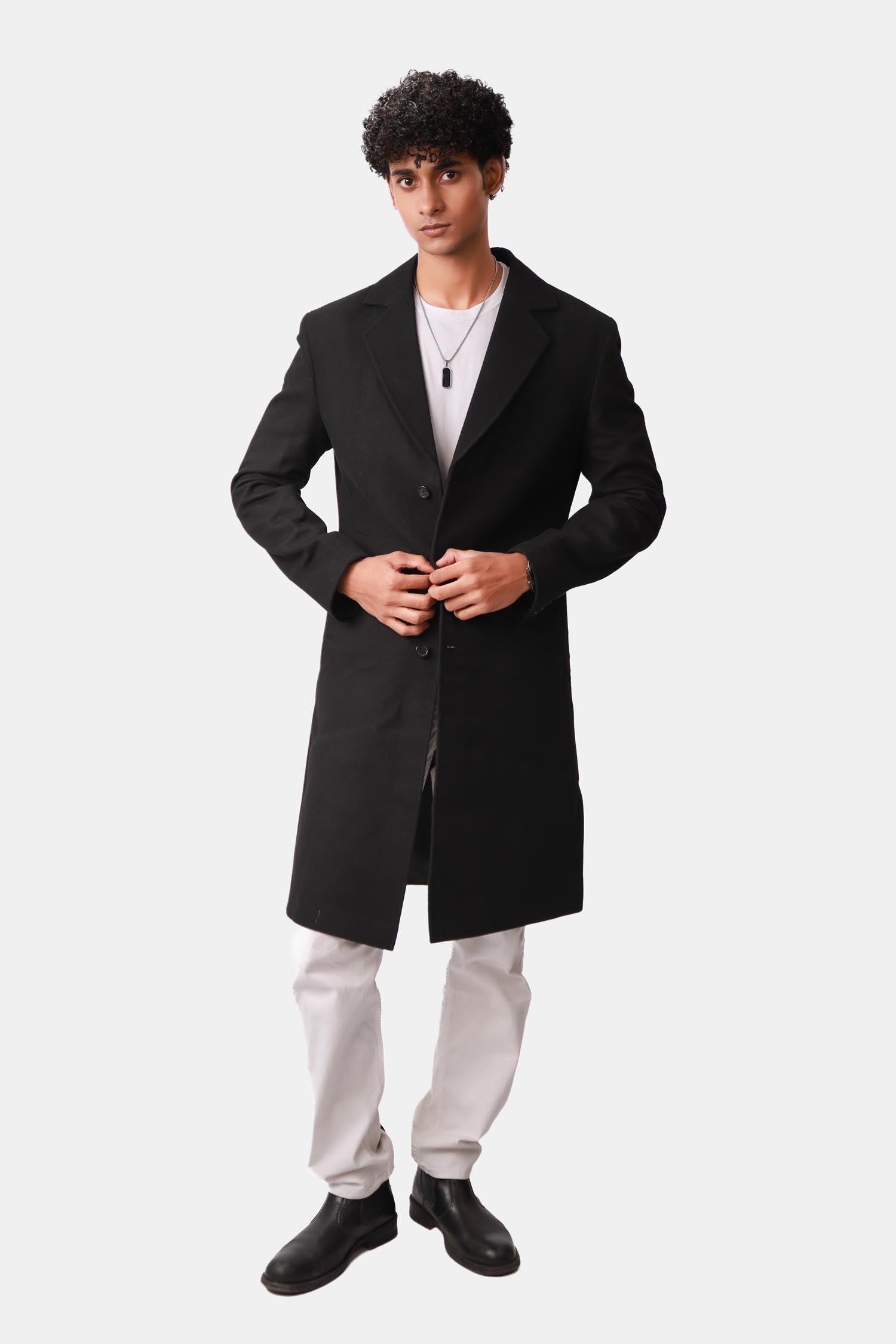 Black Wool Overcoat For Men