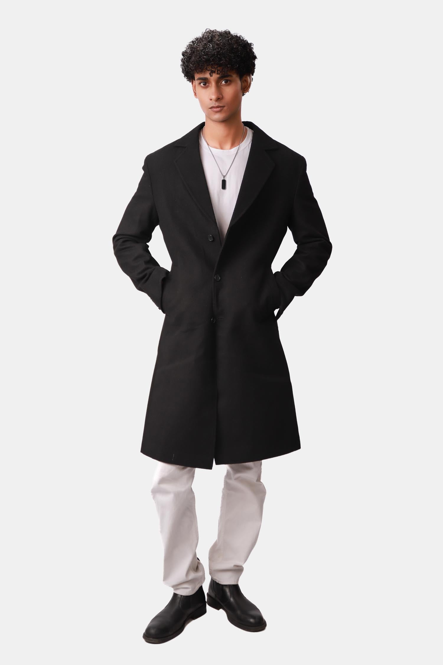 Black Wool Overcoat For Men
