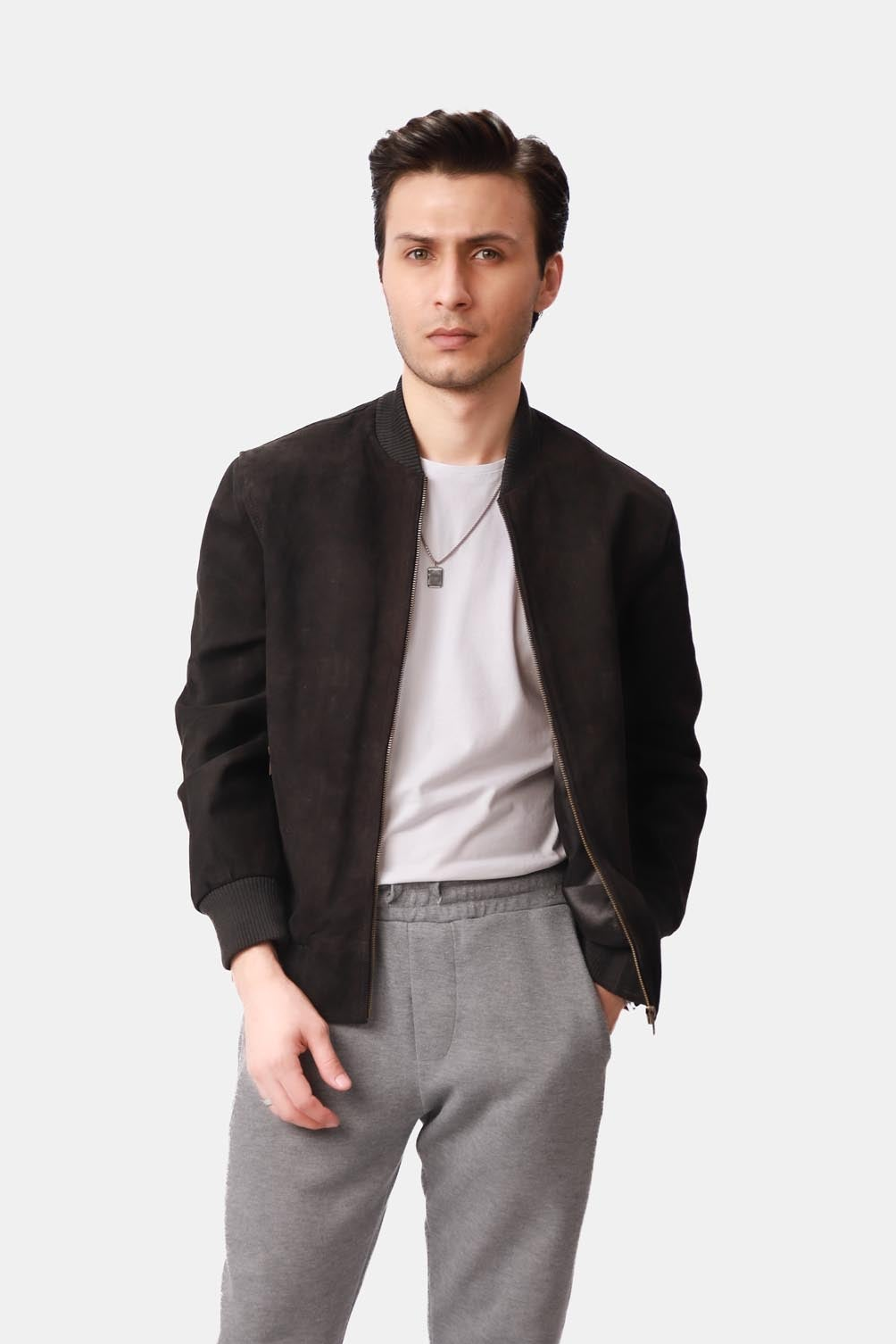 Panther Black Suede Leather Bomber Jacket For Men