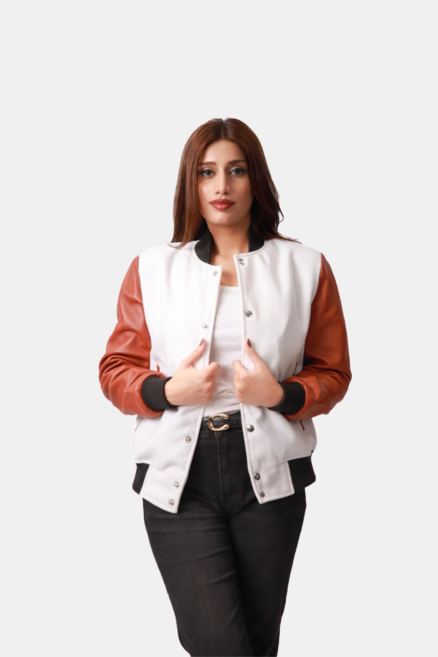 Sienna Brown Leather Varisty Jacket