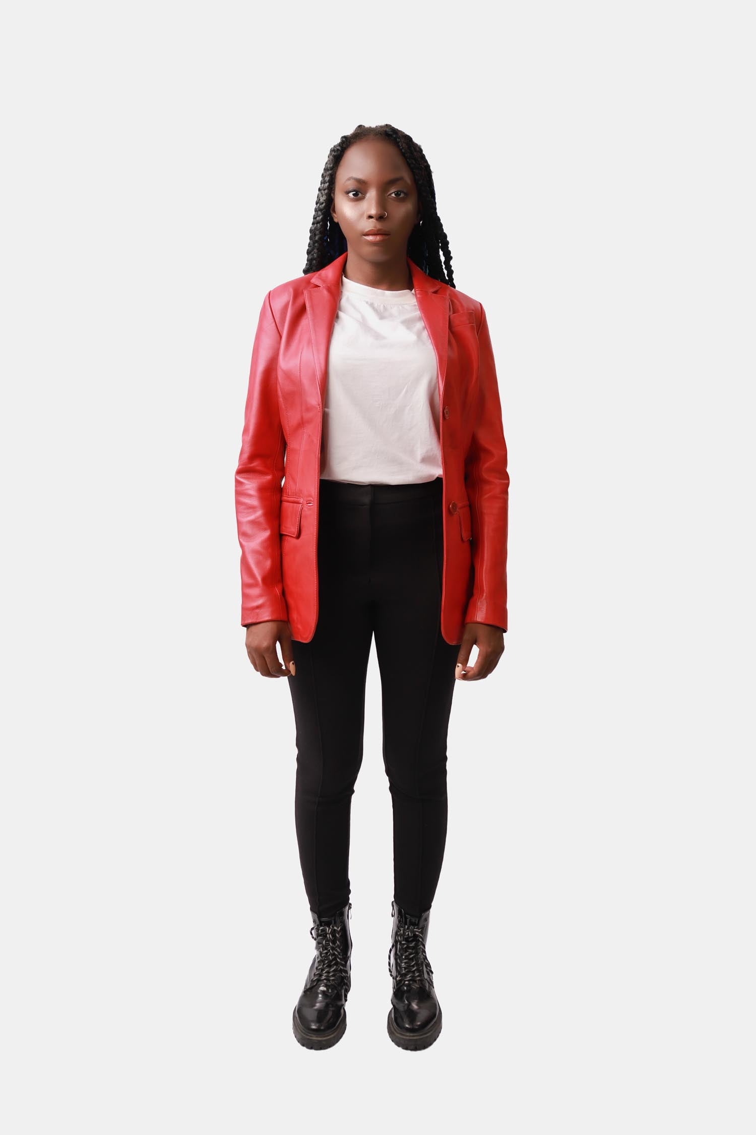 Red Leather Blazer For Women