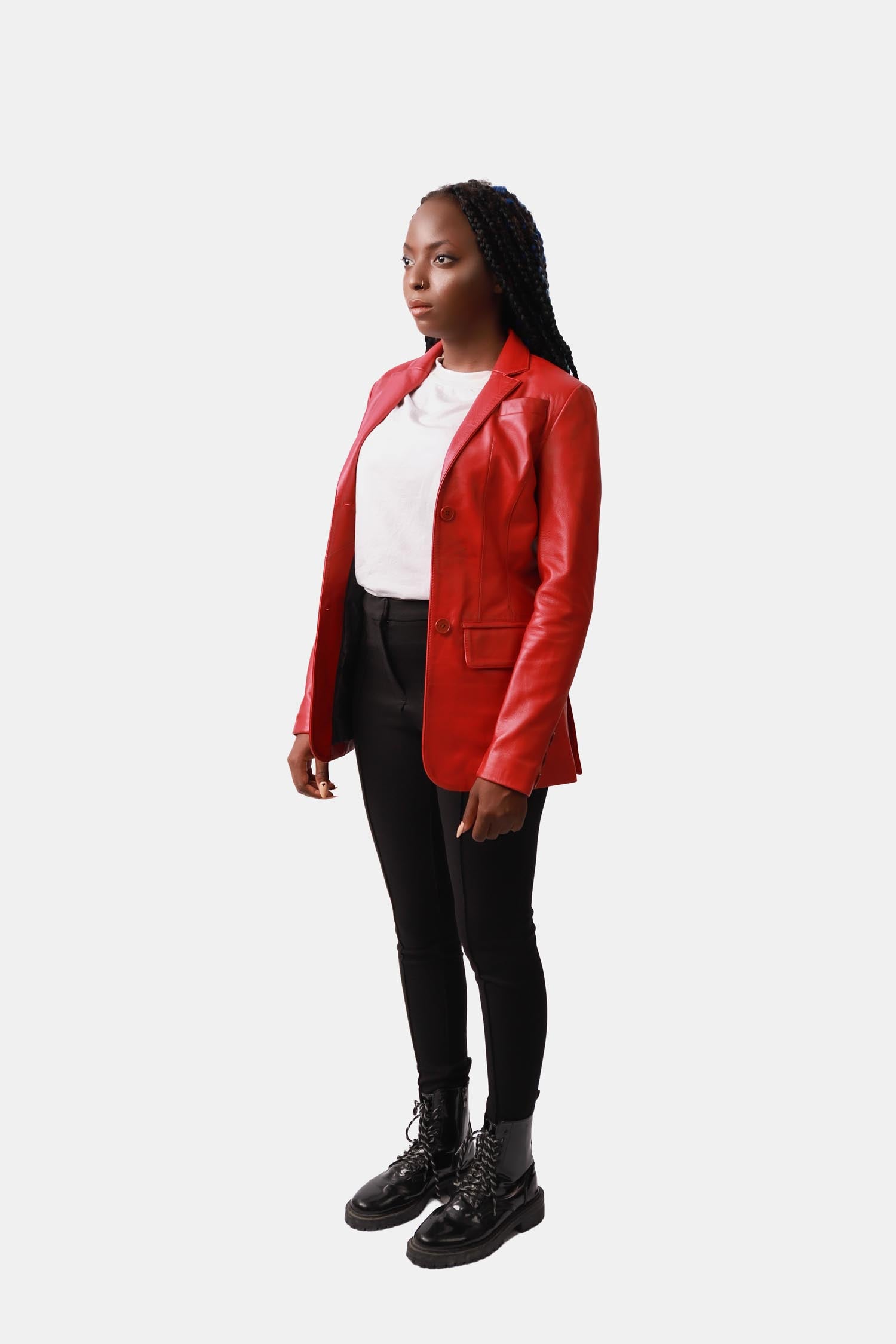 Red Leather Blazer For Women