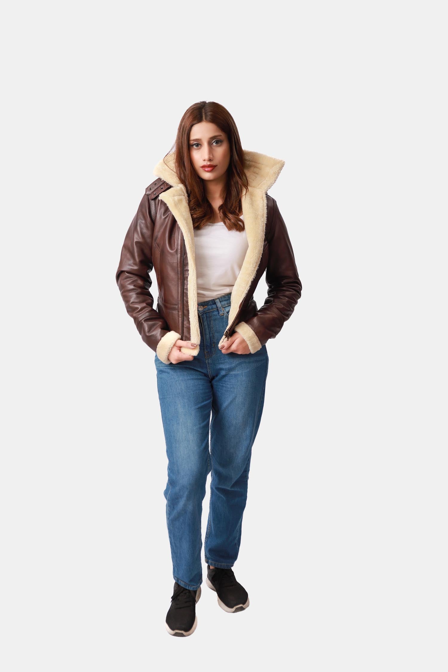 Rambo Dark brown Shearling B3 Bomber Aviator Leather Jacket For Women