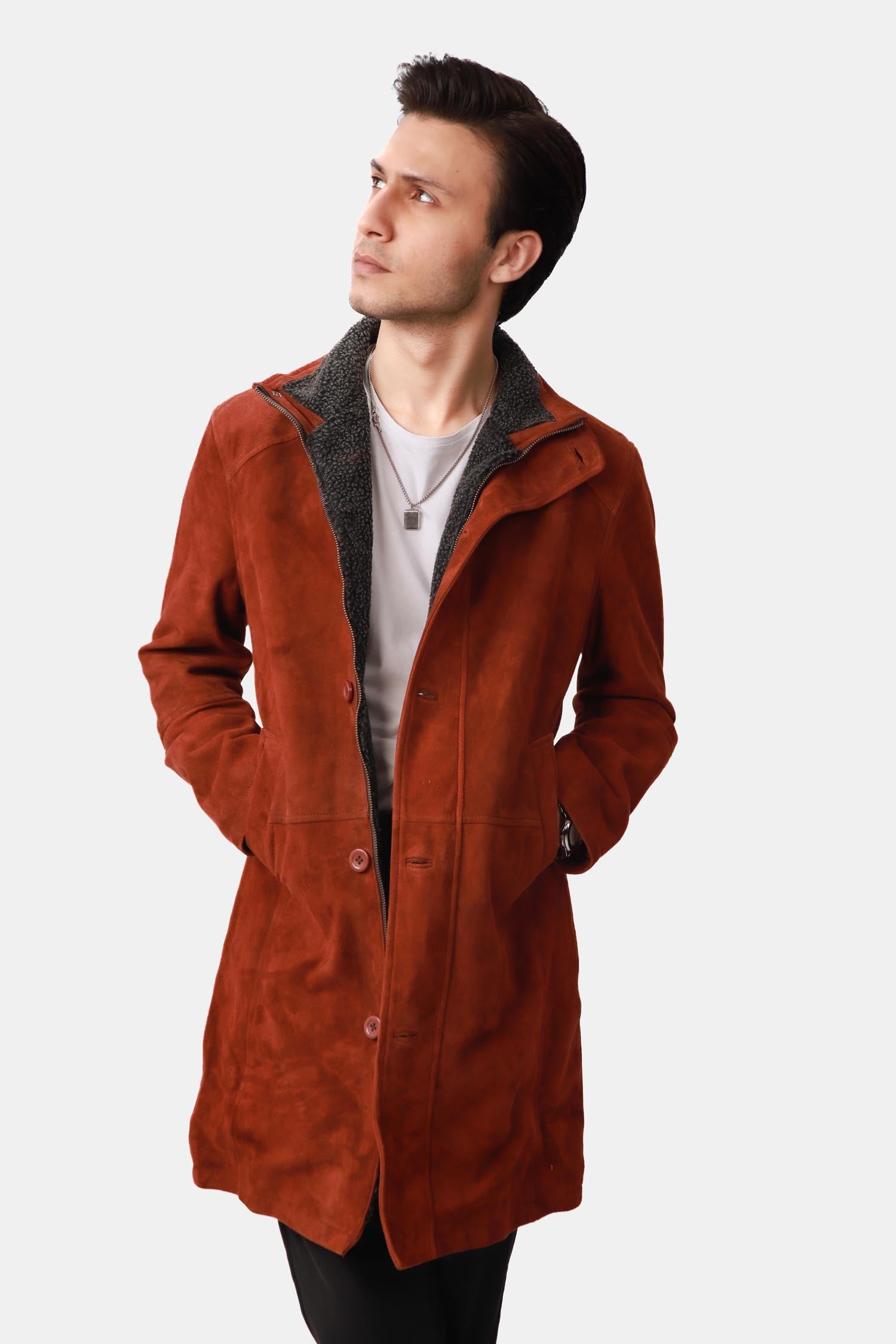Rust Brown Suede Leather Coat
